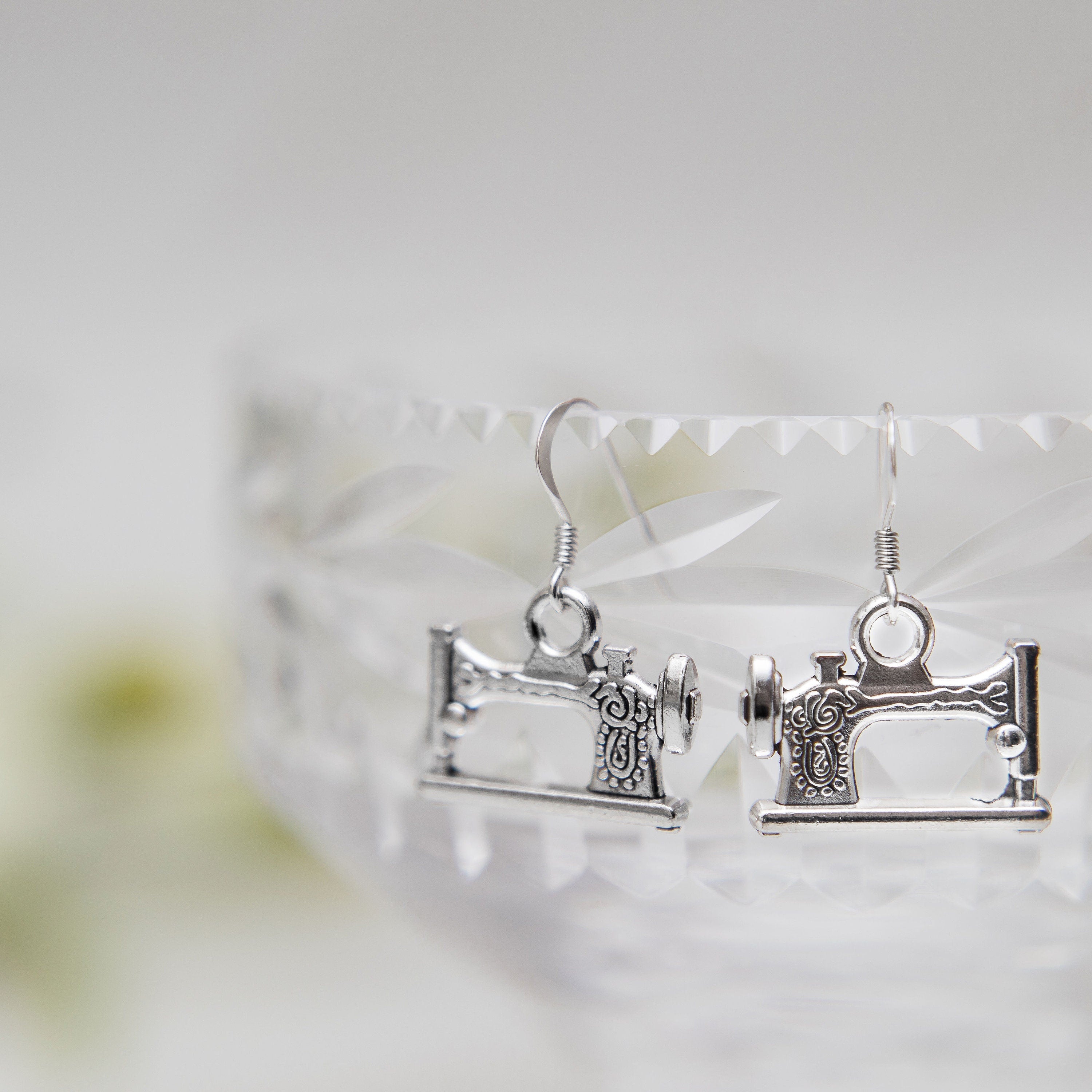 Sewing machine earrings, sterling silver hooks, gifts for sewer, sew gift,