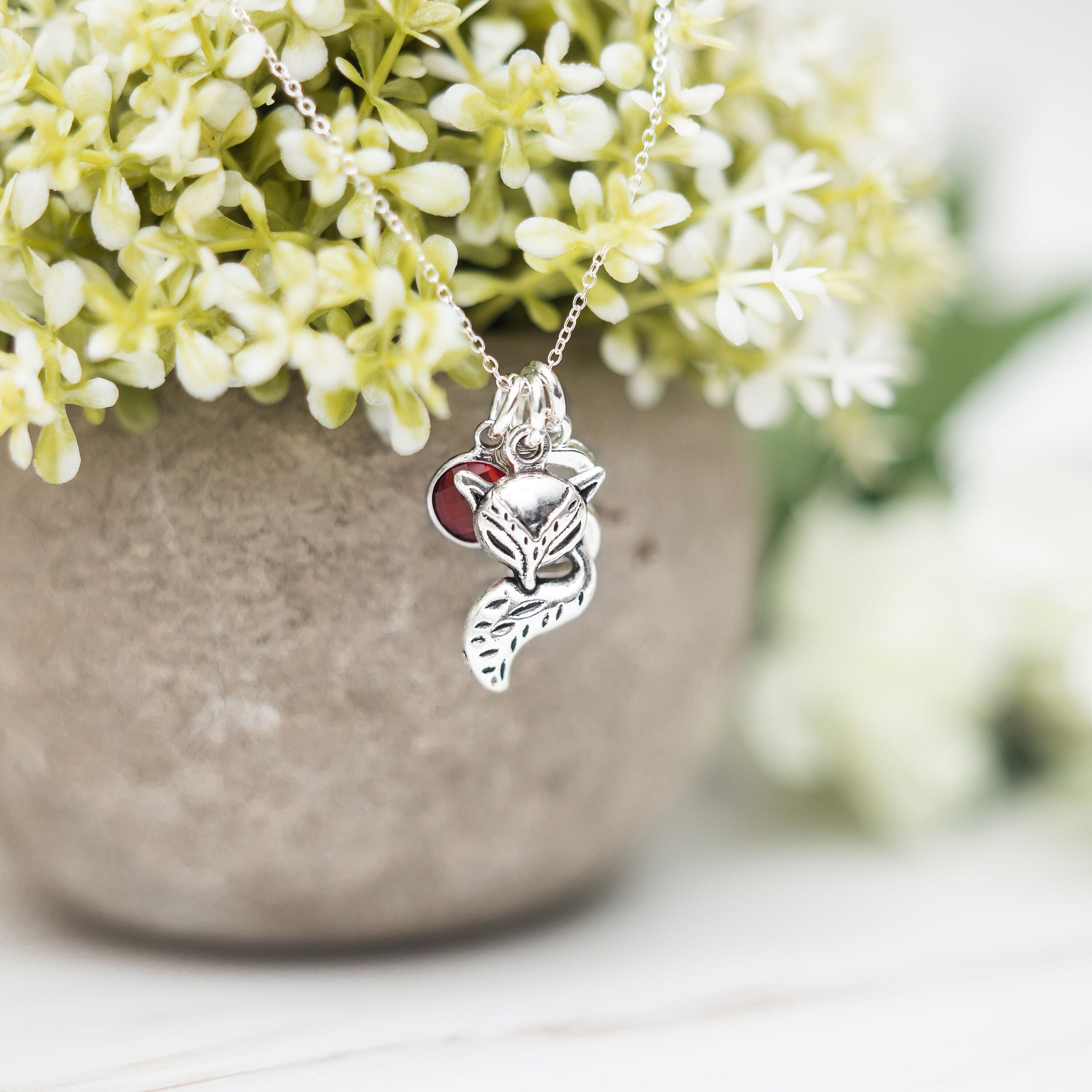 Fox necklace, personalised gifts, women's jewellery, woodland gift, vixen accessory, birthstone initial letter, custom animal gift