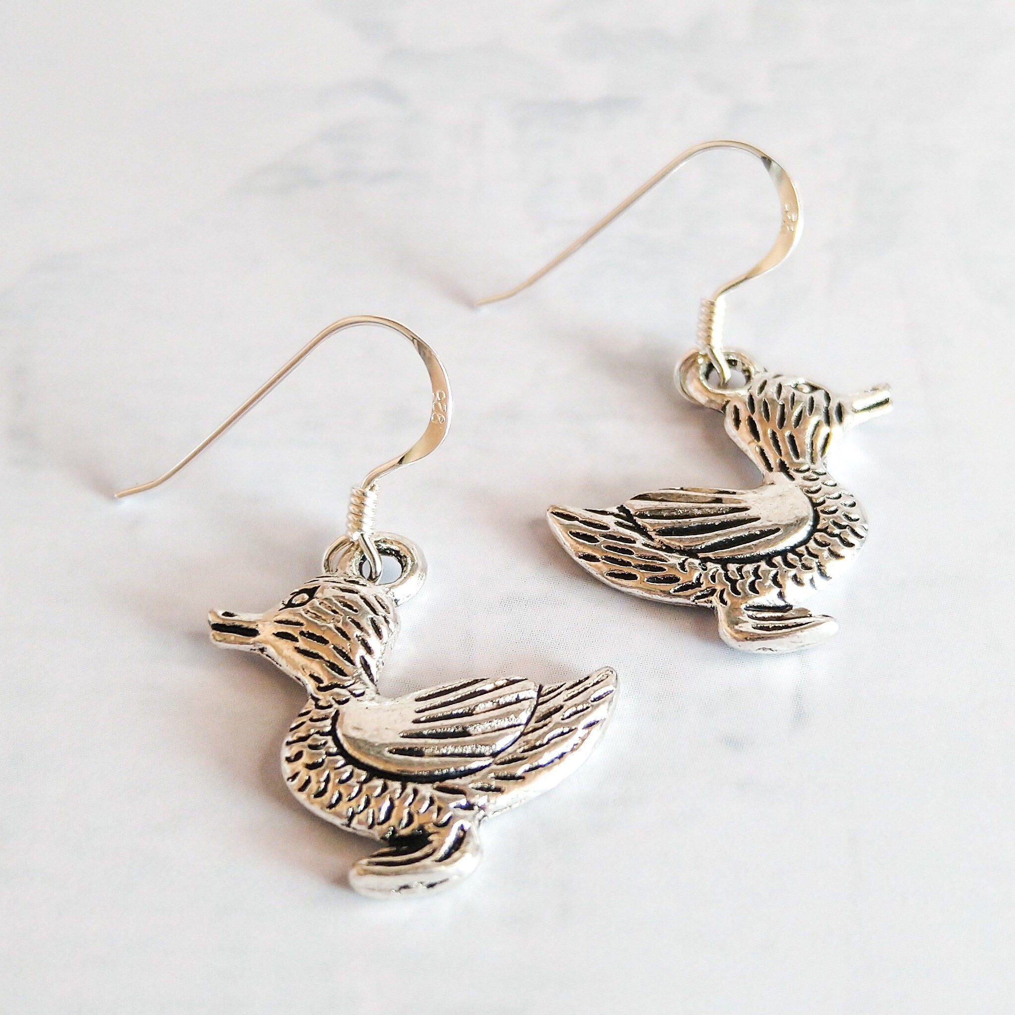 Duck earrings, bird jewellery, 925 sterling silver ear wires, gifts for duck fans