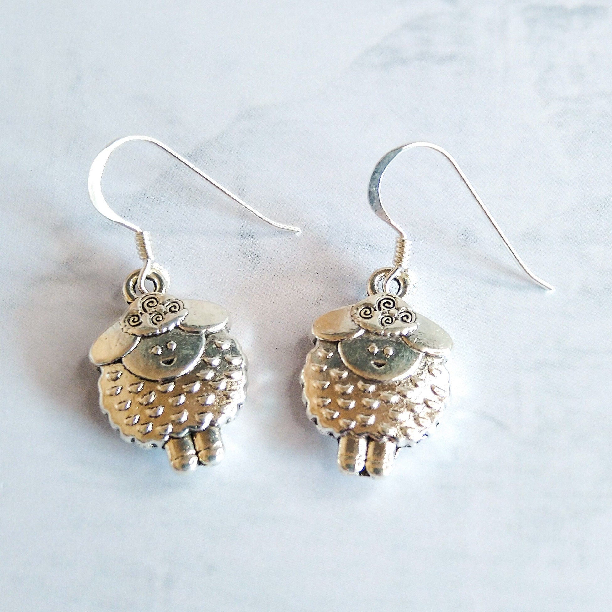Sheep earrings - animal jewellery - 925 sterling silver ear wires - gift for sheep fans