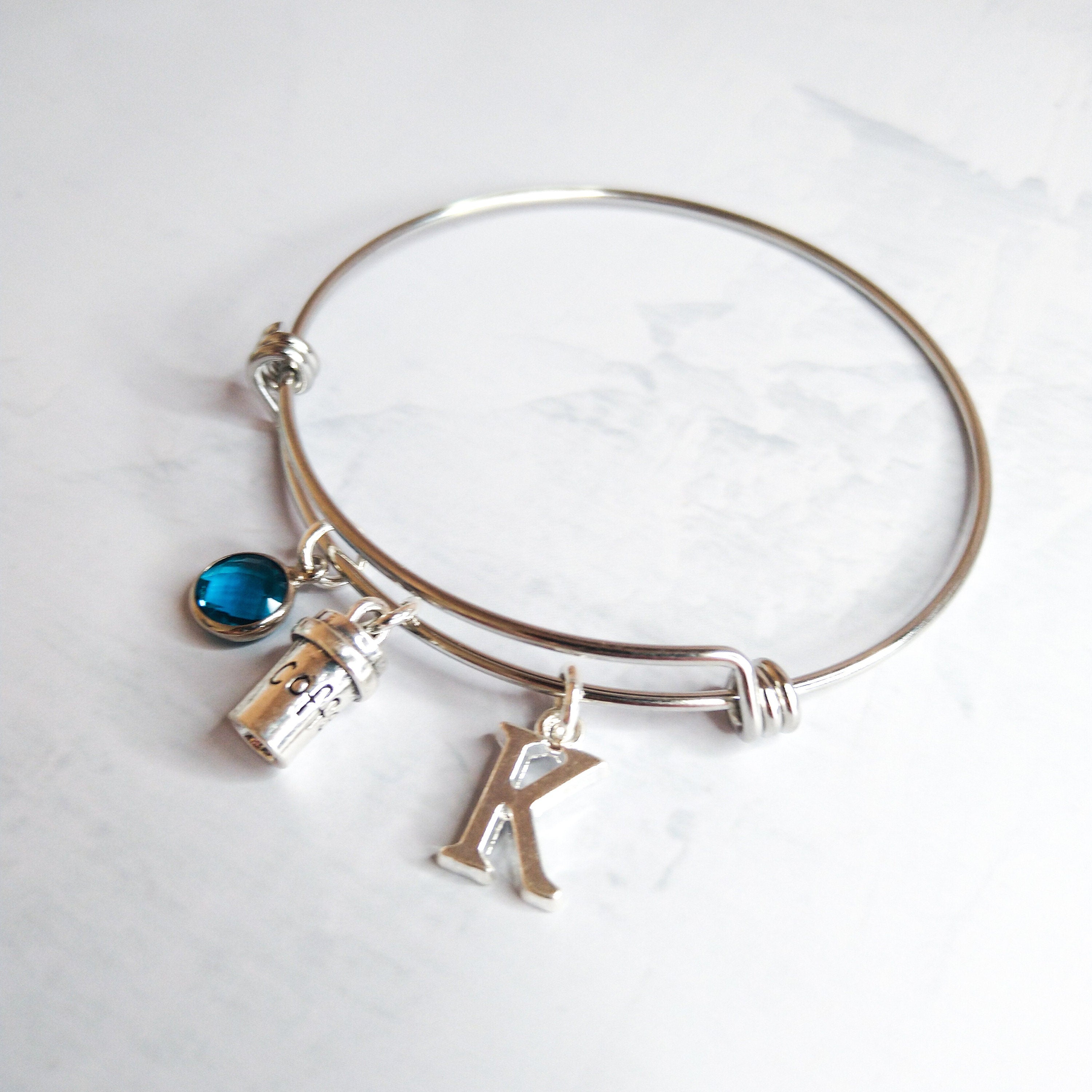 Coffee cup bracelet, adjustable bangle, personalised gifts, coffee drinker gift, cappuccino gift