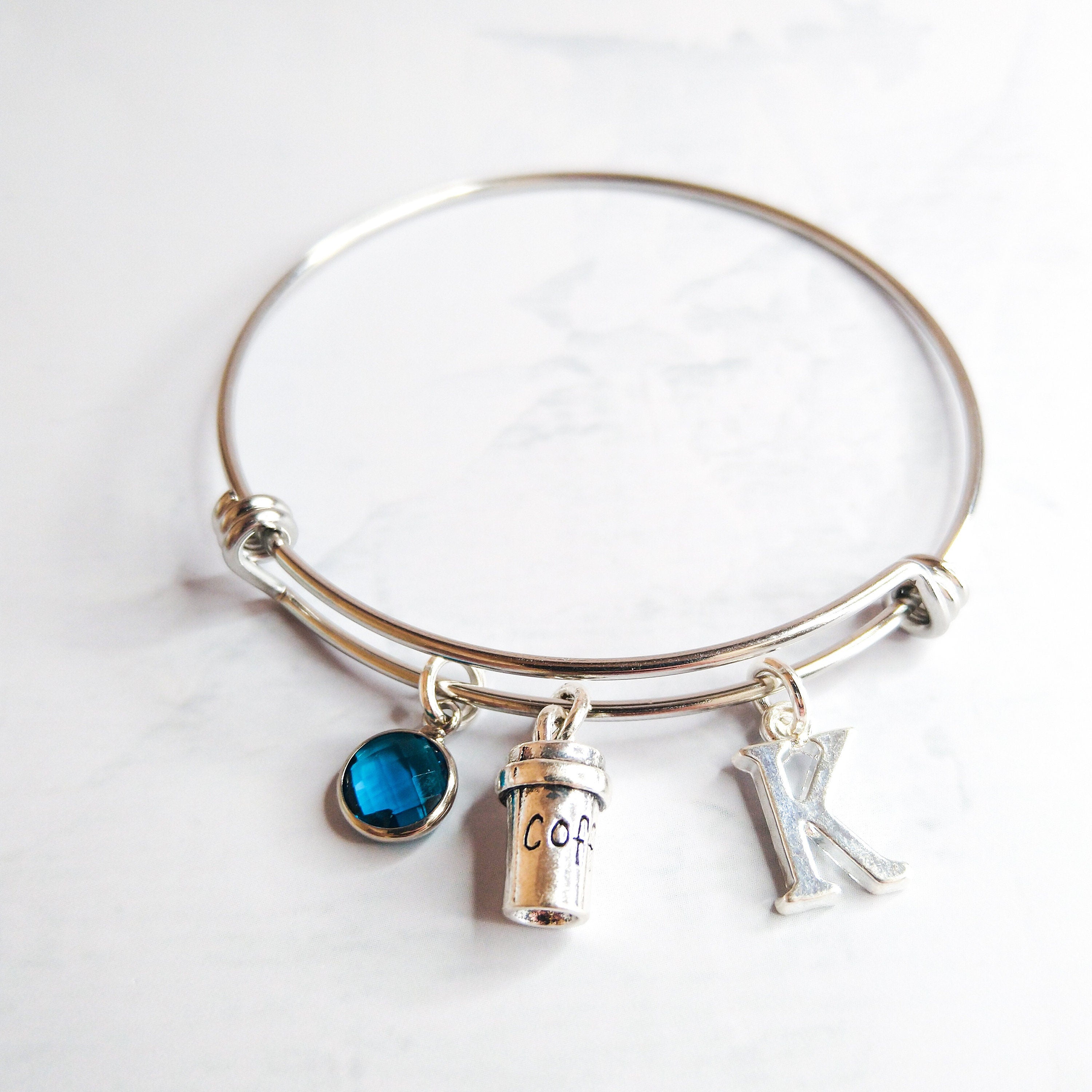 Coffee cup bracelet, adjustable bangle, personalised gifts, coffee drinker gift, cappuccino gift