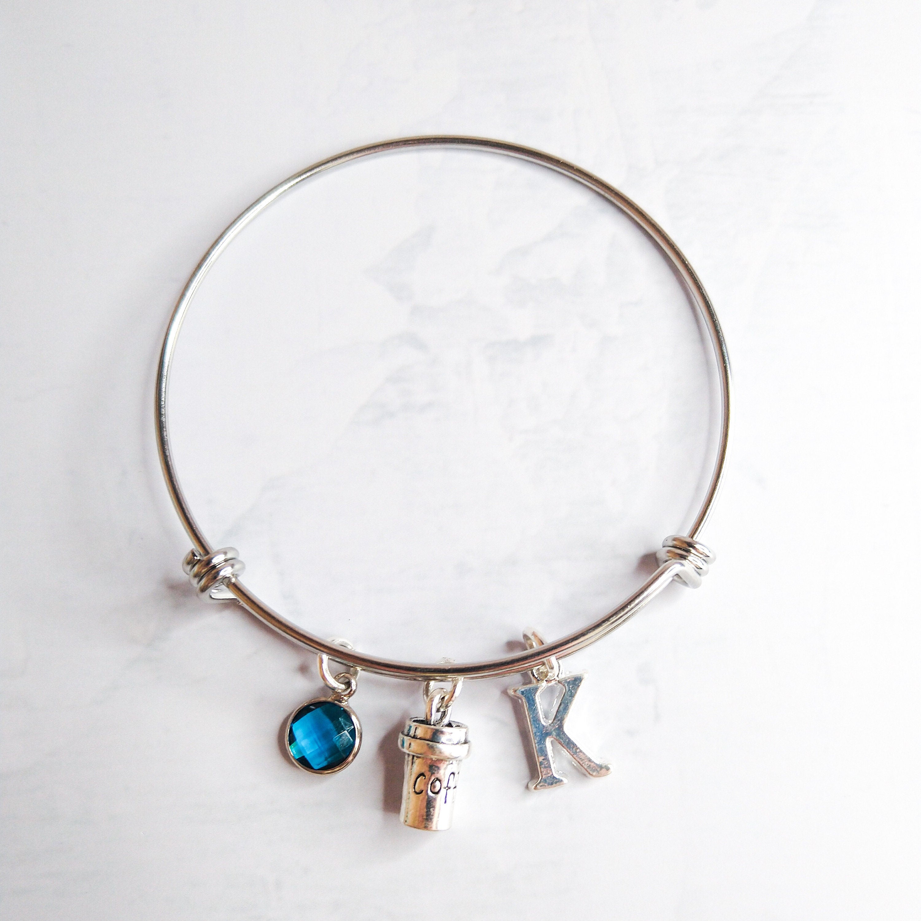 Coffee cup bracelet, adjustable bangle, personalised gifts, coffee drinker gift, cappuccino gift