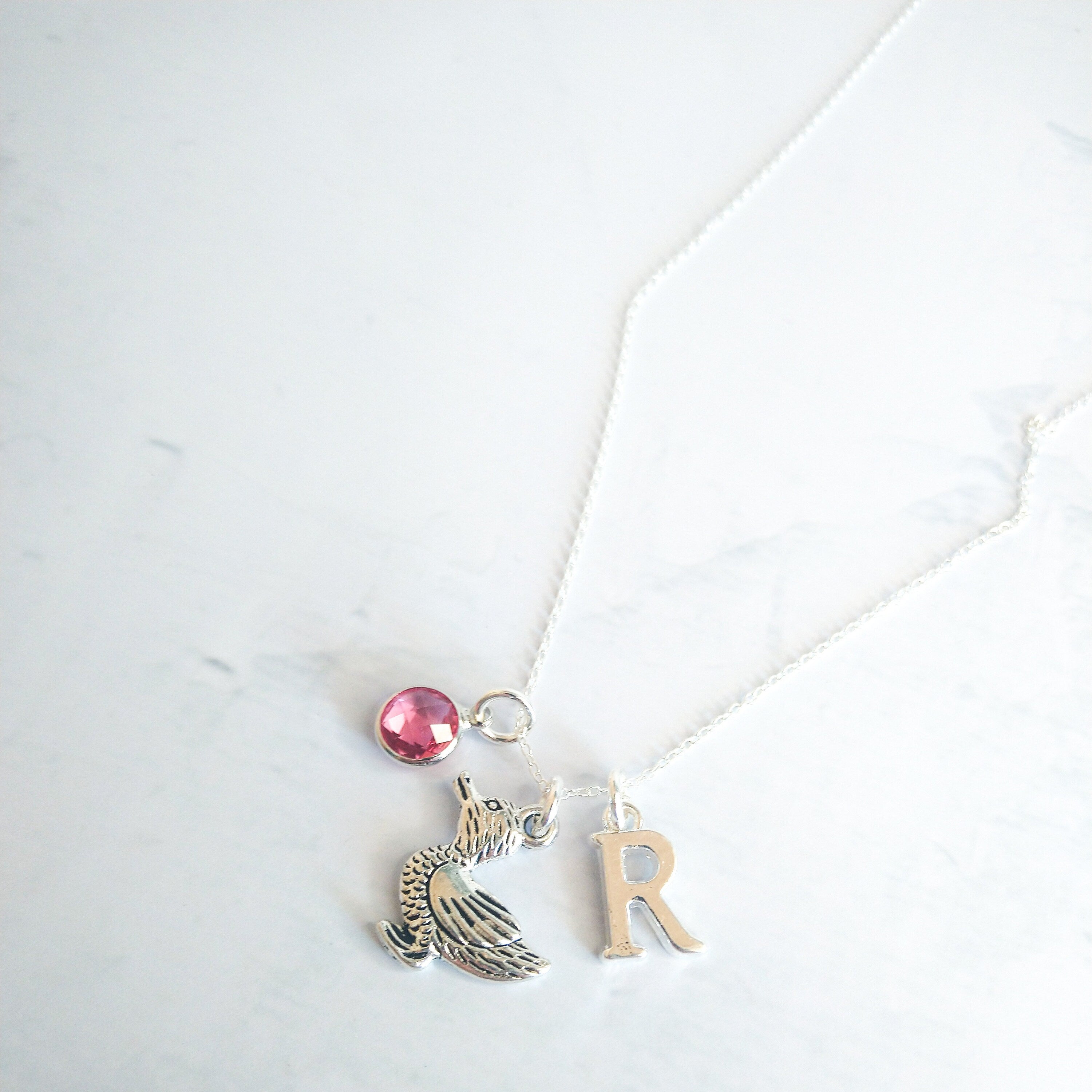 Duck Necklace: Personalised Initial & Birthstone Charm