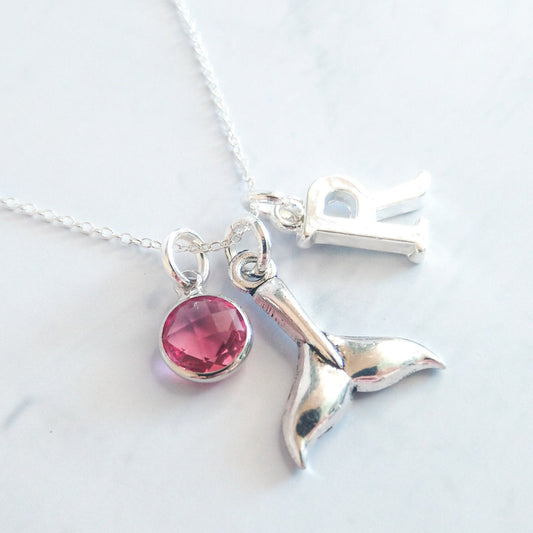 Whale necklace, personalised gifts, whale lover gift, birthstone and initial, beach accessories