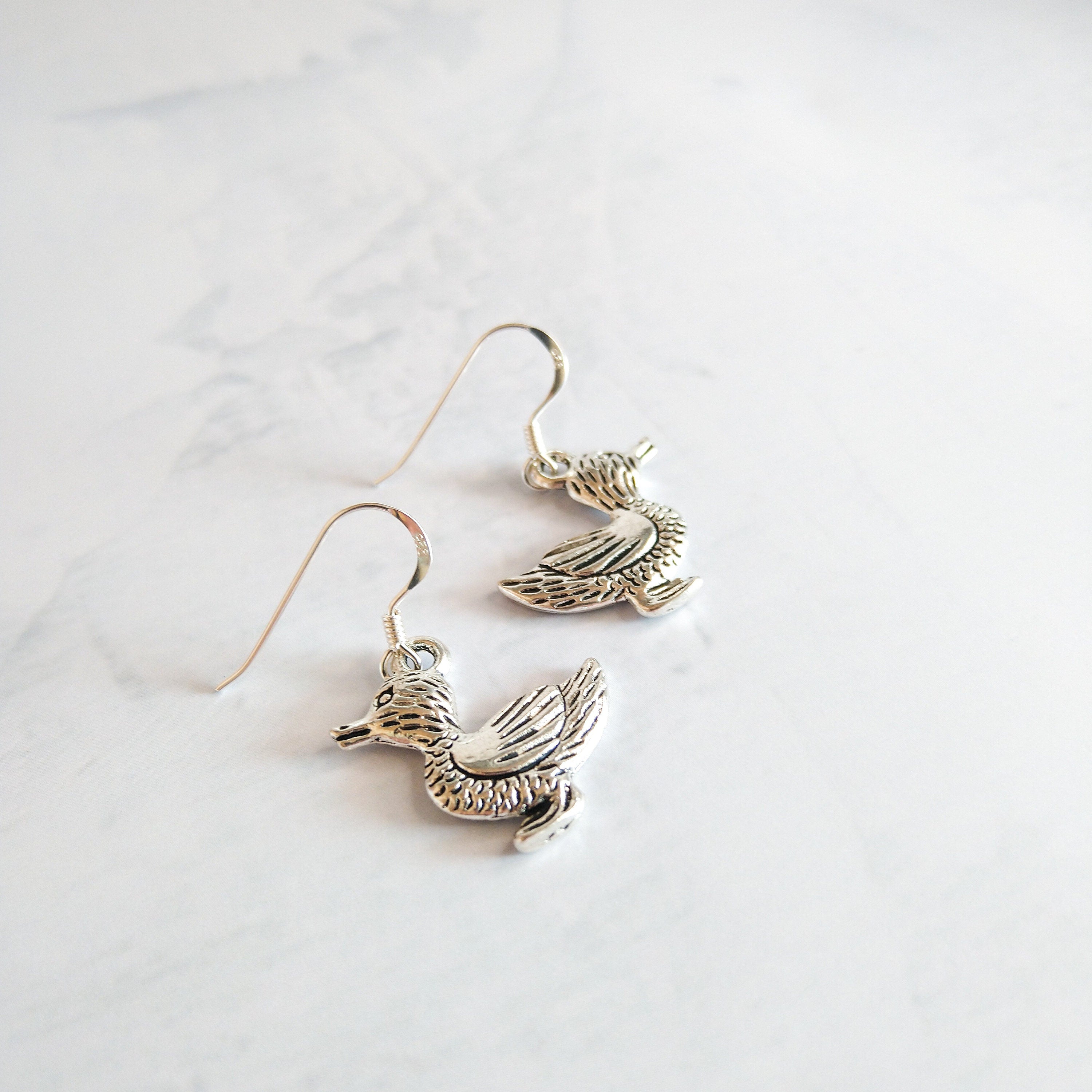 Duck earrings, bird jewellery, 925 sterling silver ear wires, gifts for duck fans