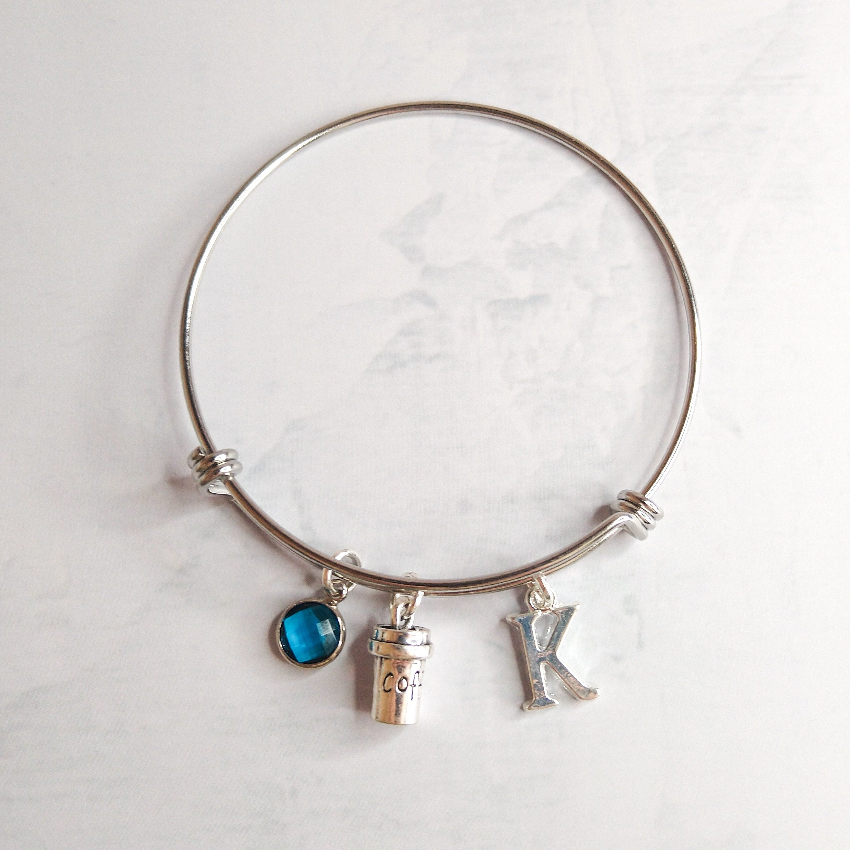 Coffee cup bracelet, adjustable bangle, personalised gifts, coffee drinker gift, cappuccino gift