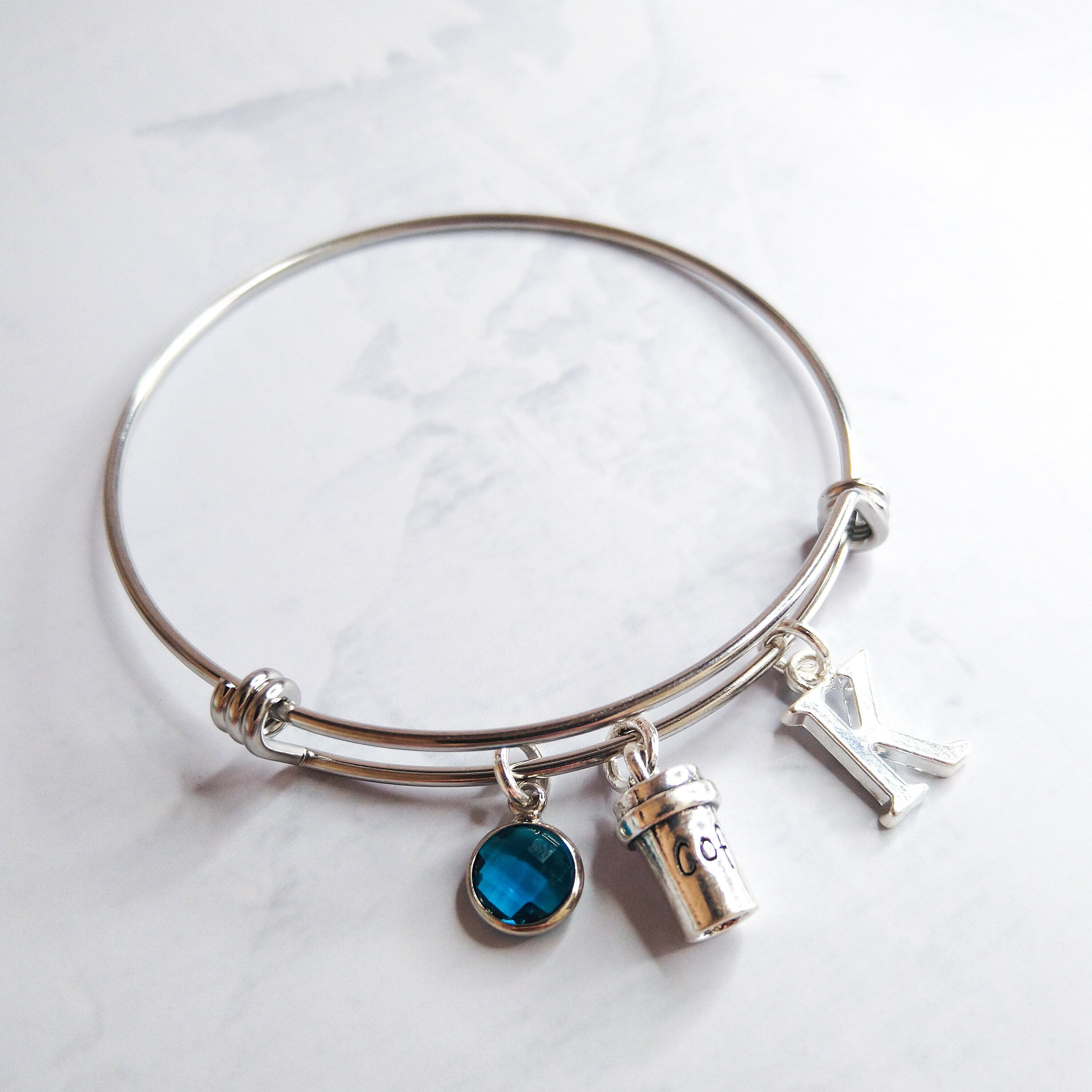 Coffee cup bracelet, adjustable bangle, personalised gifts, coffee drinker gift, cappuccino gift