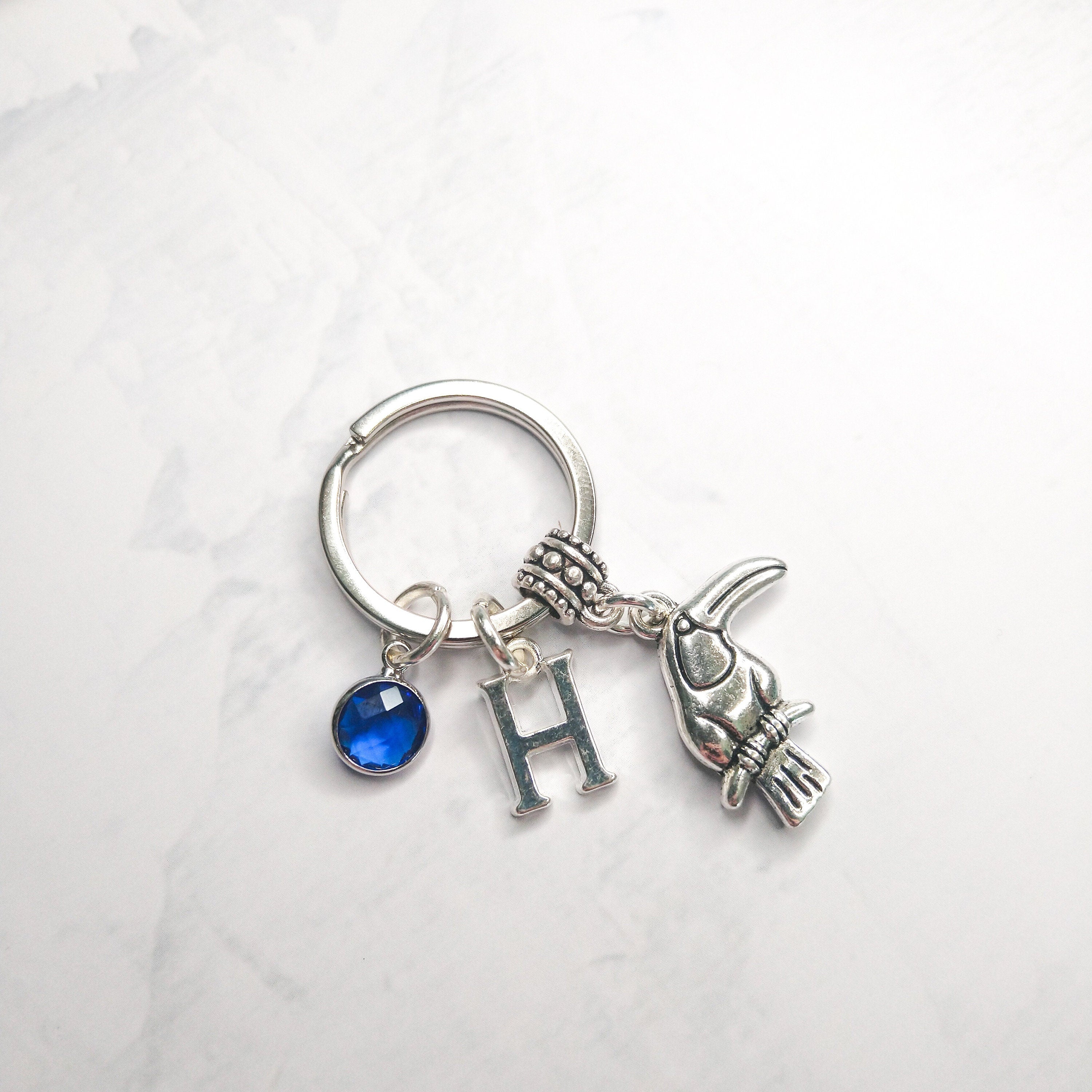 Toucan keyring, personalised toucan gifts, birthstone initial keychain, bird jewellery