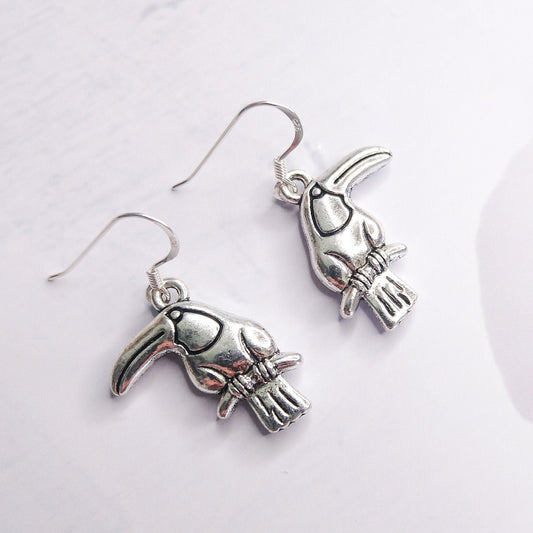 Toucan earrings, 925 sterling silver hooks, toucan gifts, tropical summer jewellery, bird earrings