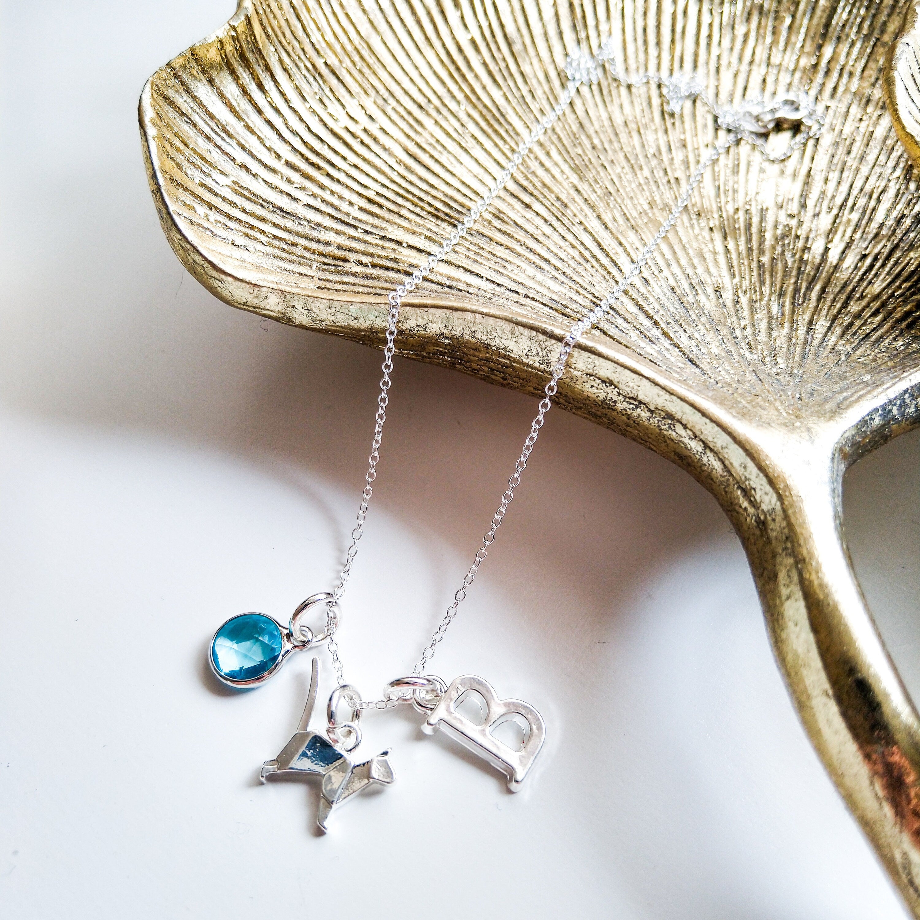 Personalised Origami Cat Necklace Birthstone and Initial