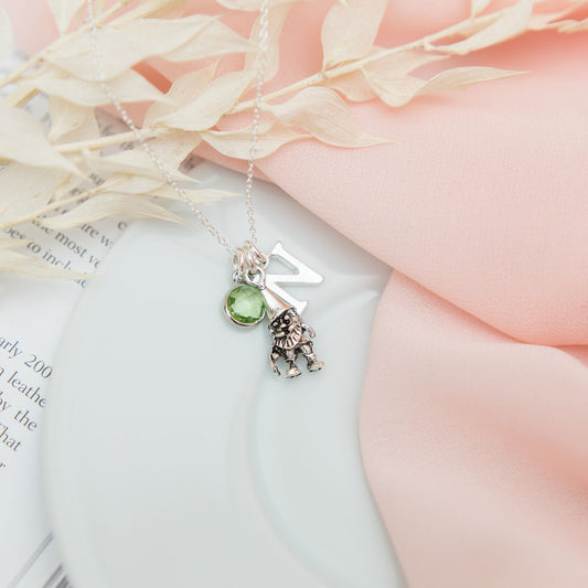 Gnome necklace, gonk jewellery, personalised gifts, birthstone initial,  gift for gardener, whimsical fairy tale, garden lawn gnomes,