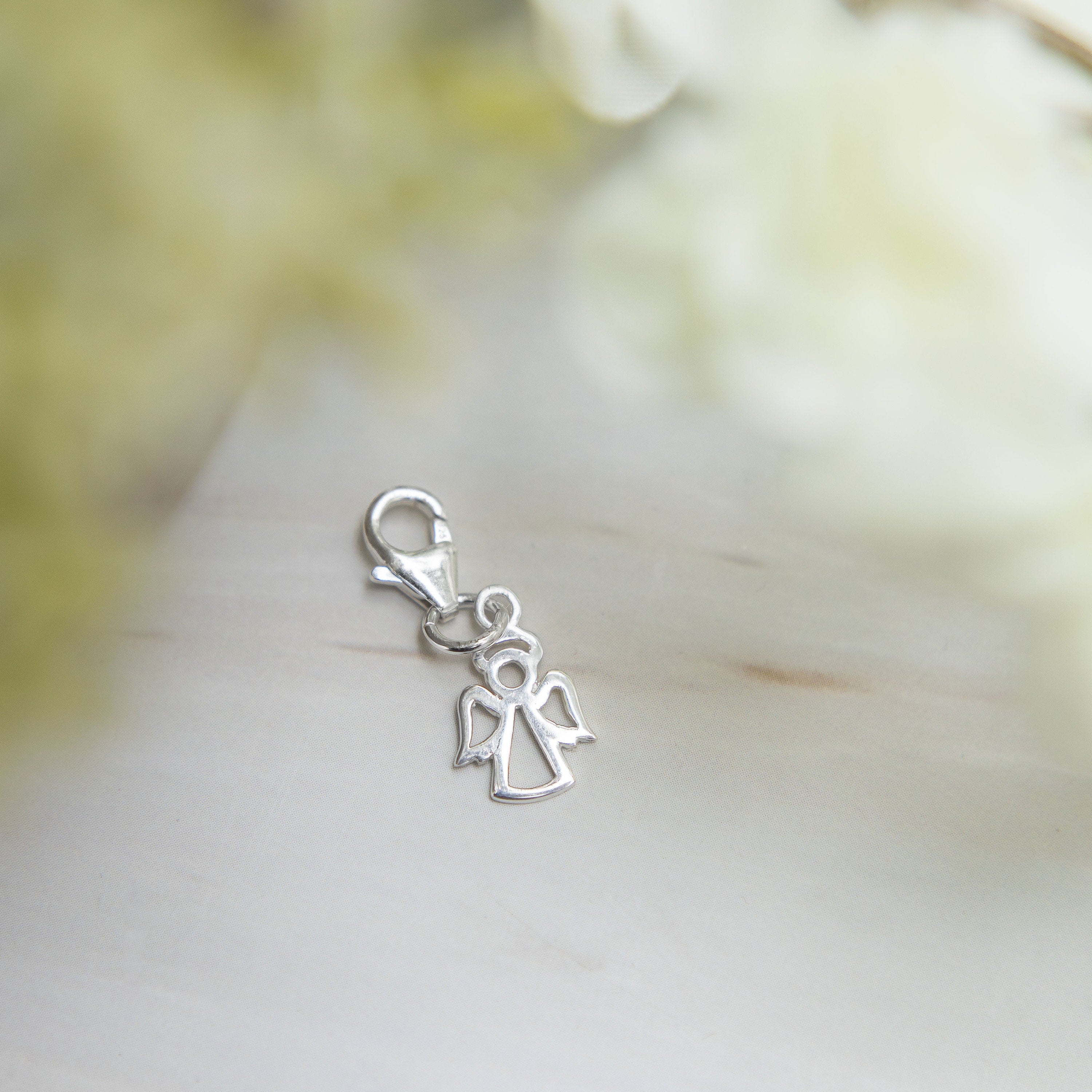 Silver angel charm, 925 sterling silver, clip on lobster clasp pendant, for charm bracelet, remembrance gift, guardian angels