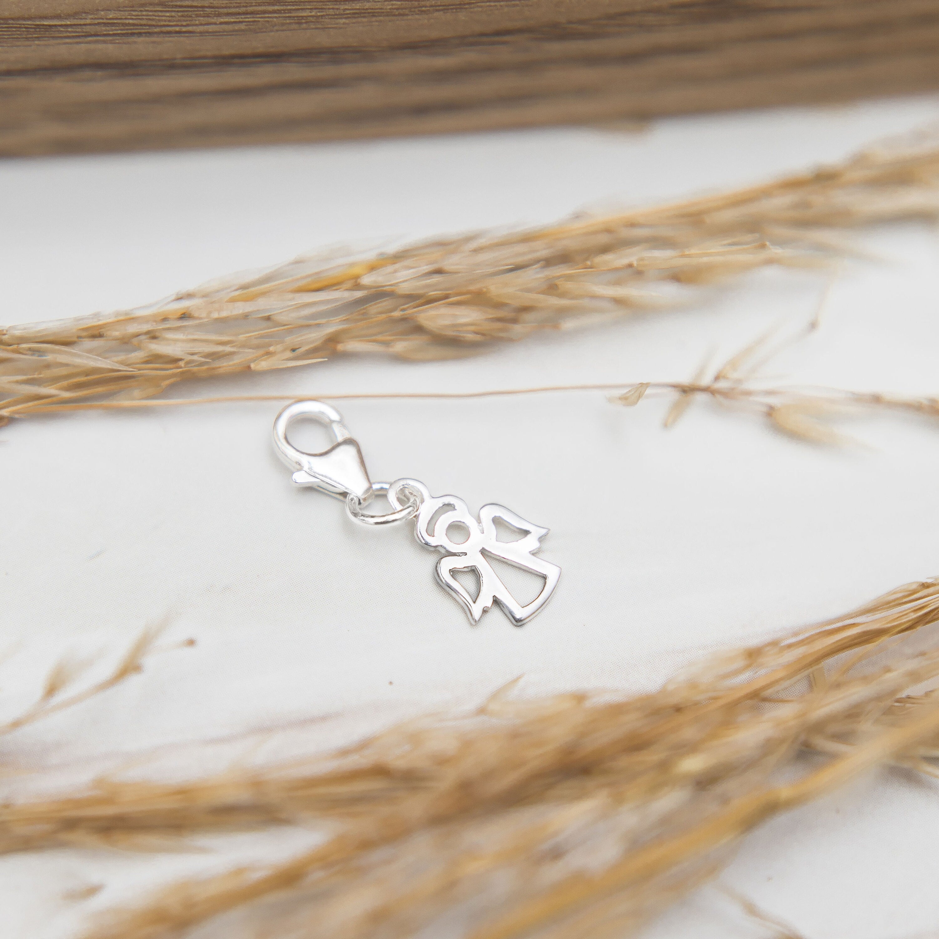 Silver angel charm, 925 sterling silver, clip on lobster clasp pendant, for charm bracelet, remembrance gift, guardian angels