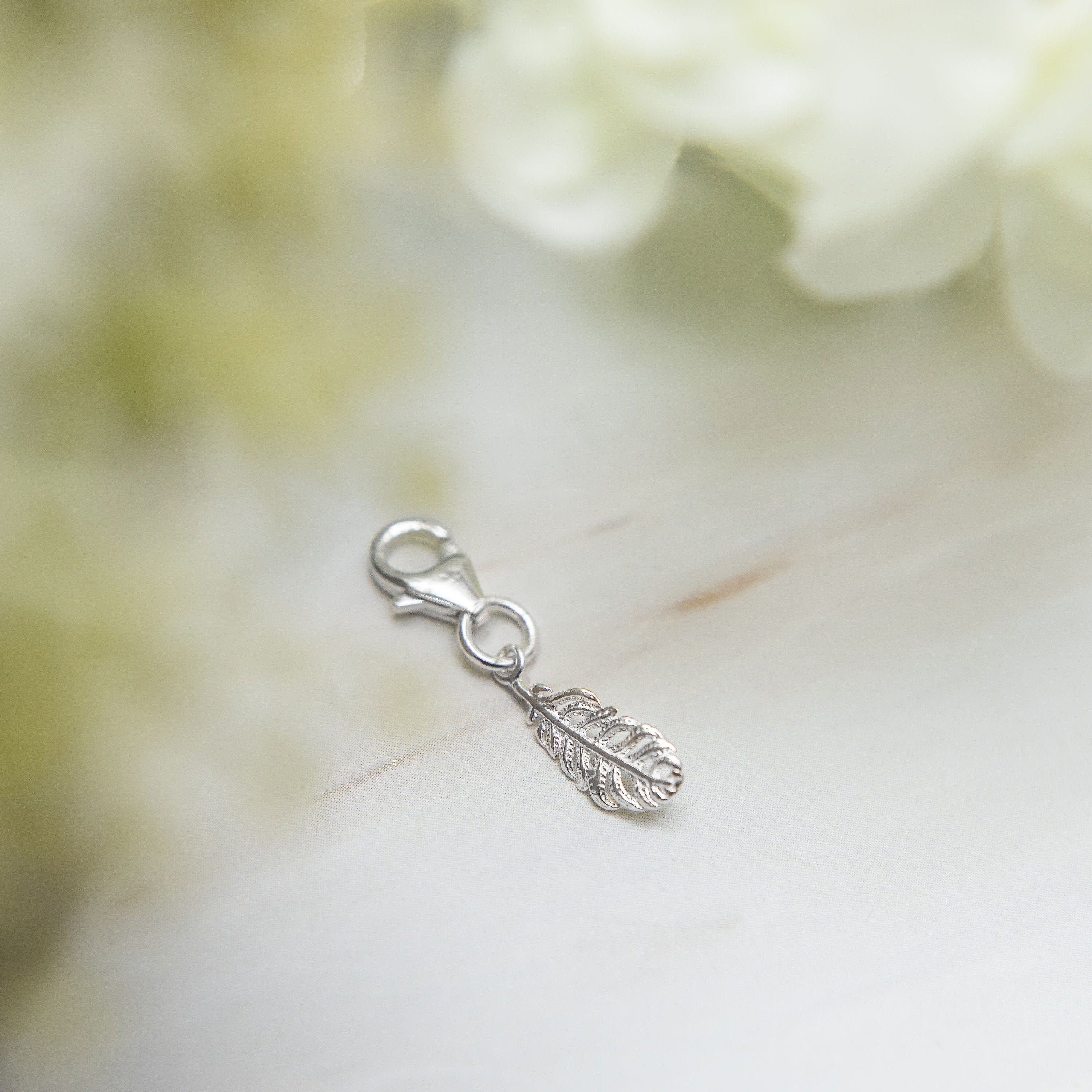 Sterling Silver Feather Charm: Clip On Remembrance Keepsake