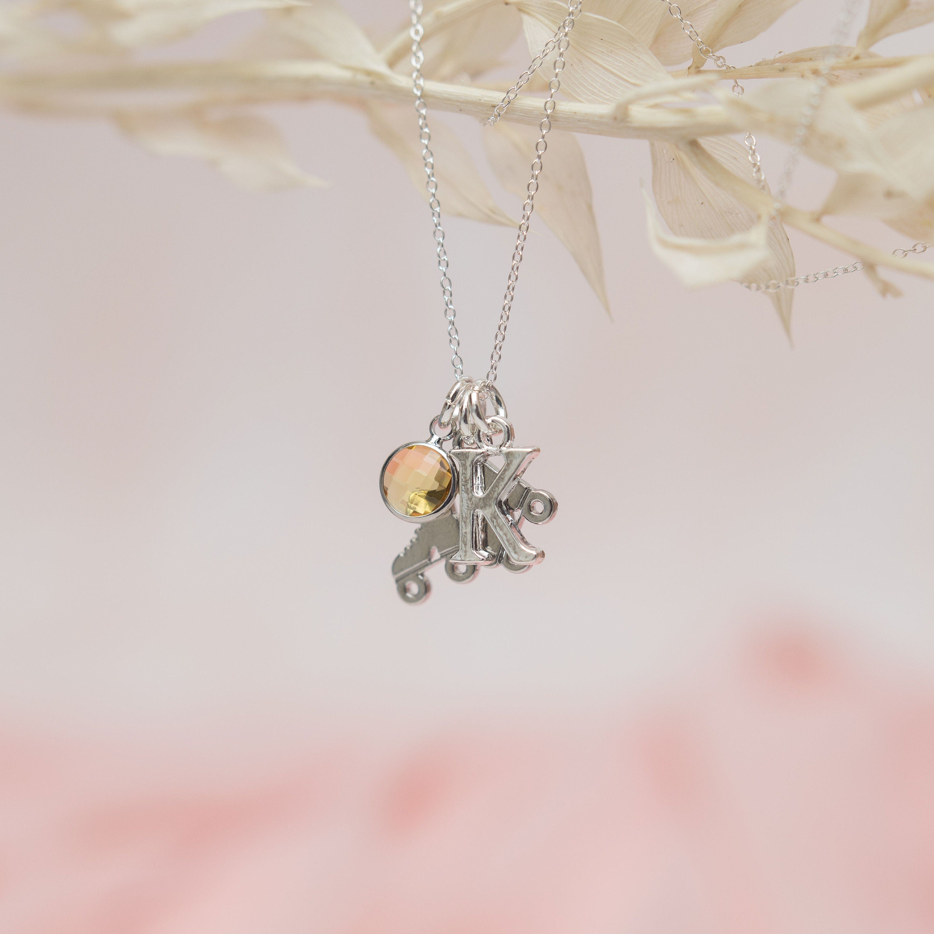 Roller skate necklace, skater jewellery, skating gift, personalised gifts, birthstone necklaces, initial letter, roller derby fans