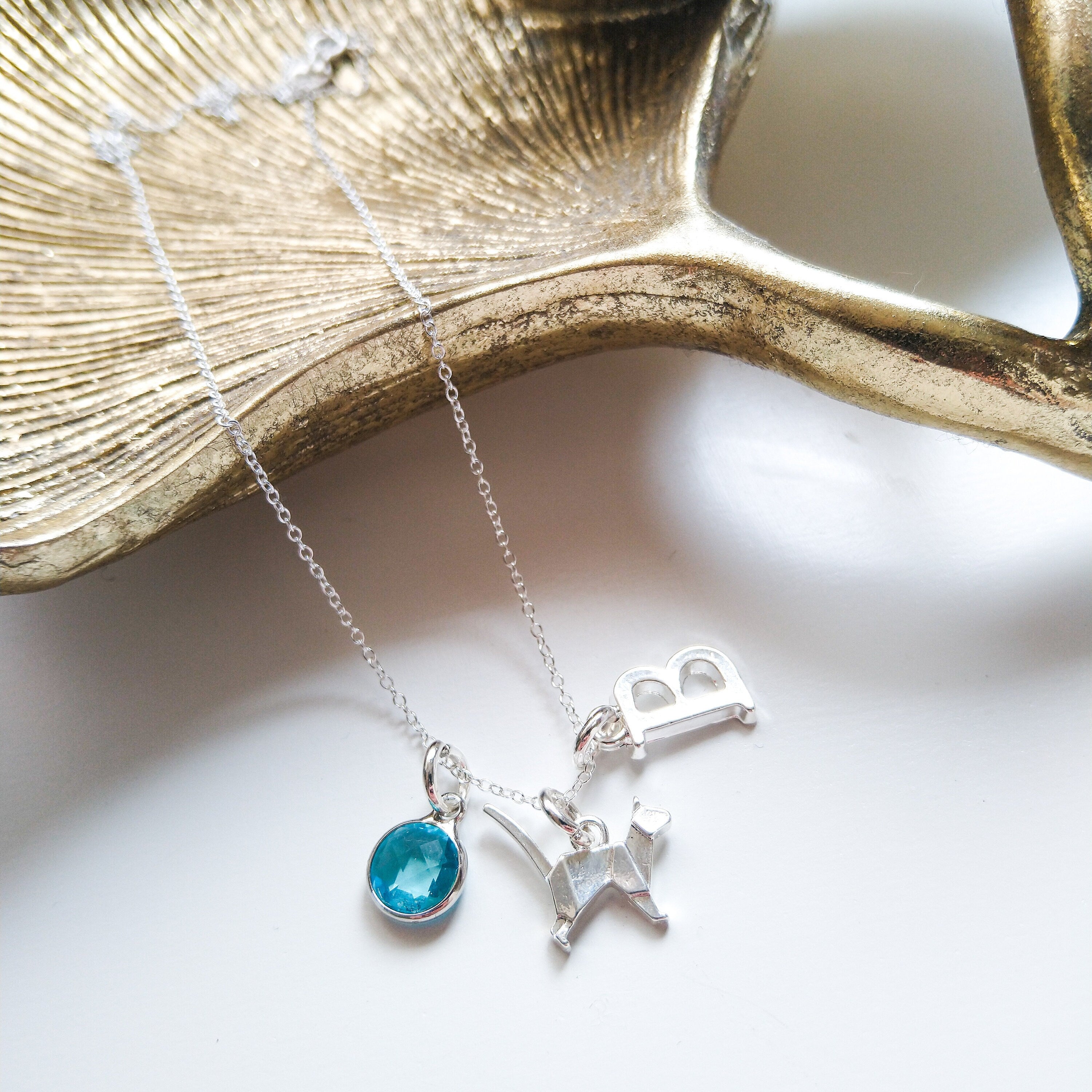 Personalised Origami Cat Necklace Birthstone and Initial