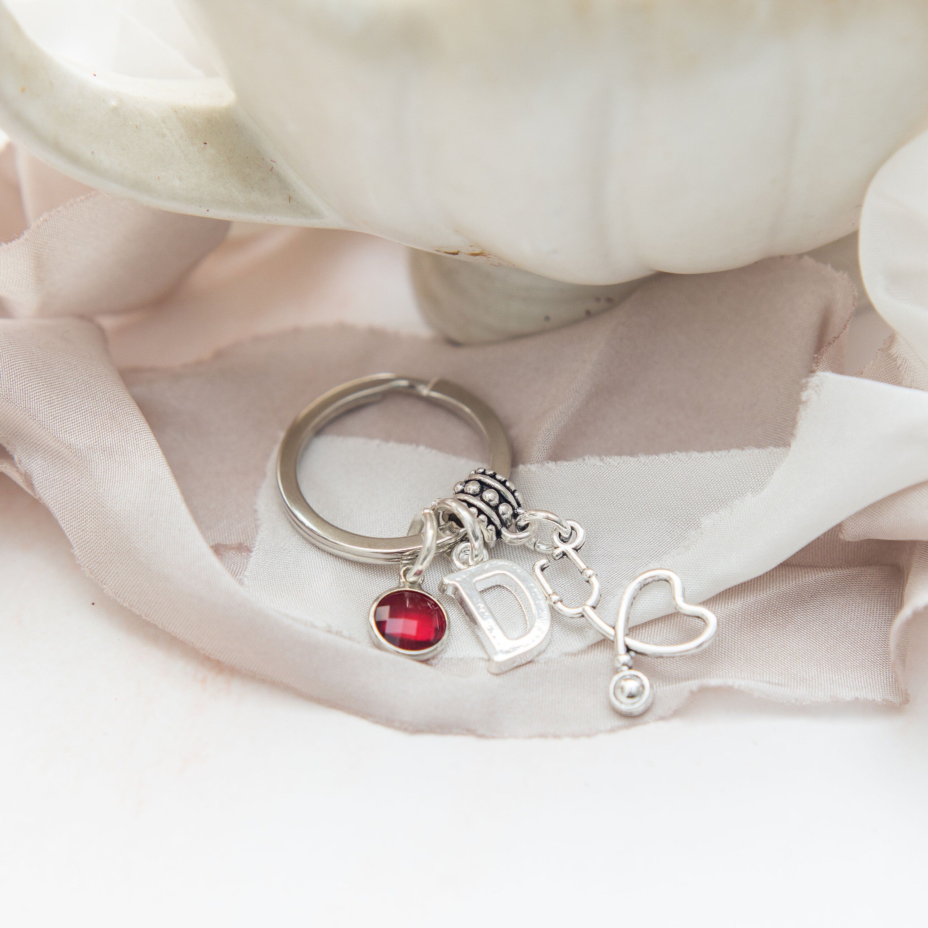 Stethoscope keyring, personalised gifts, DR keychain, trainee nurse bag charm, medical student graduate doctor, thank you present