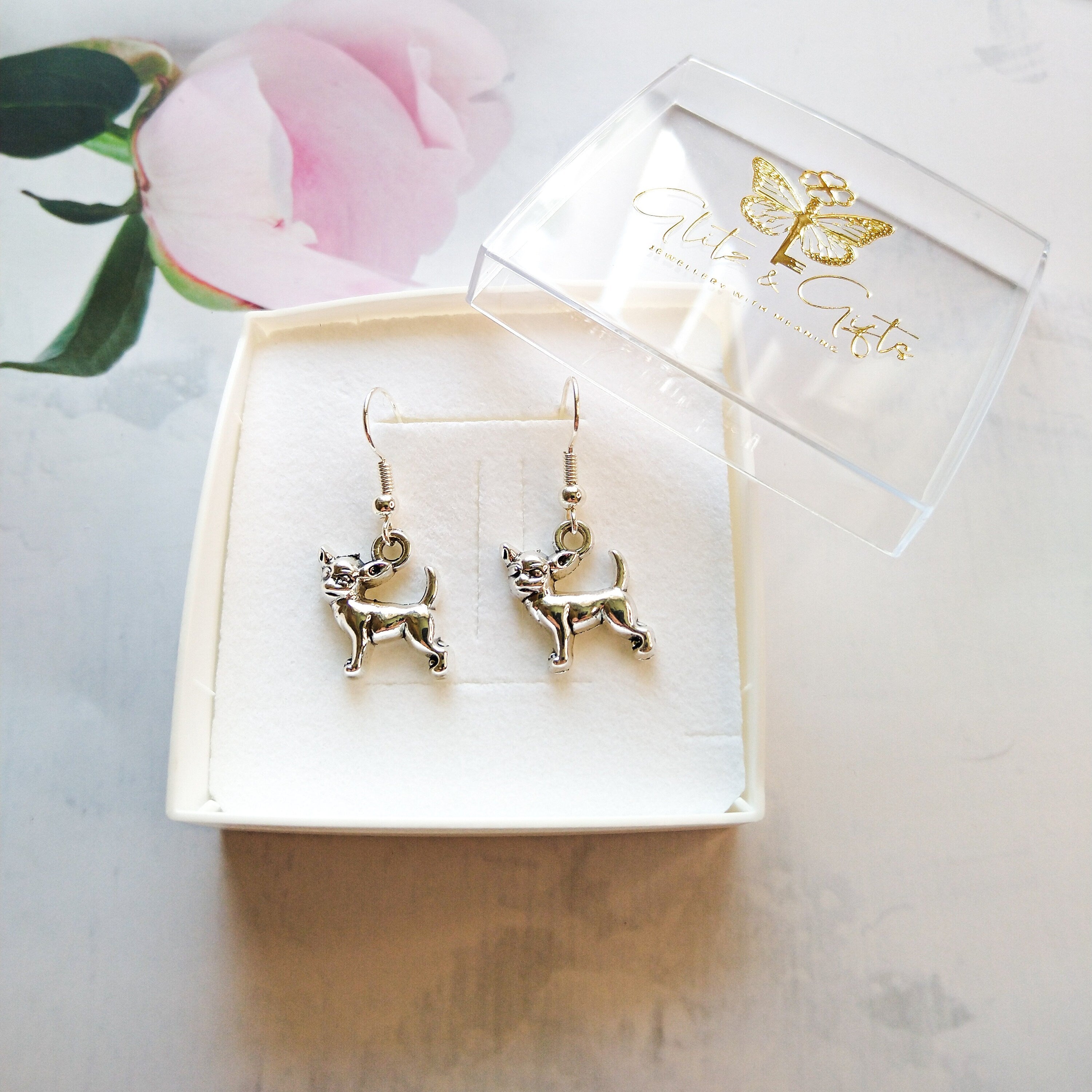 Chihuahua earrings, 925 silver ear wires, women's jewellery, dog owners gift