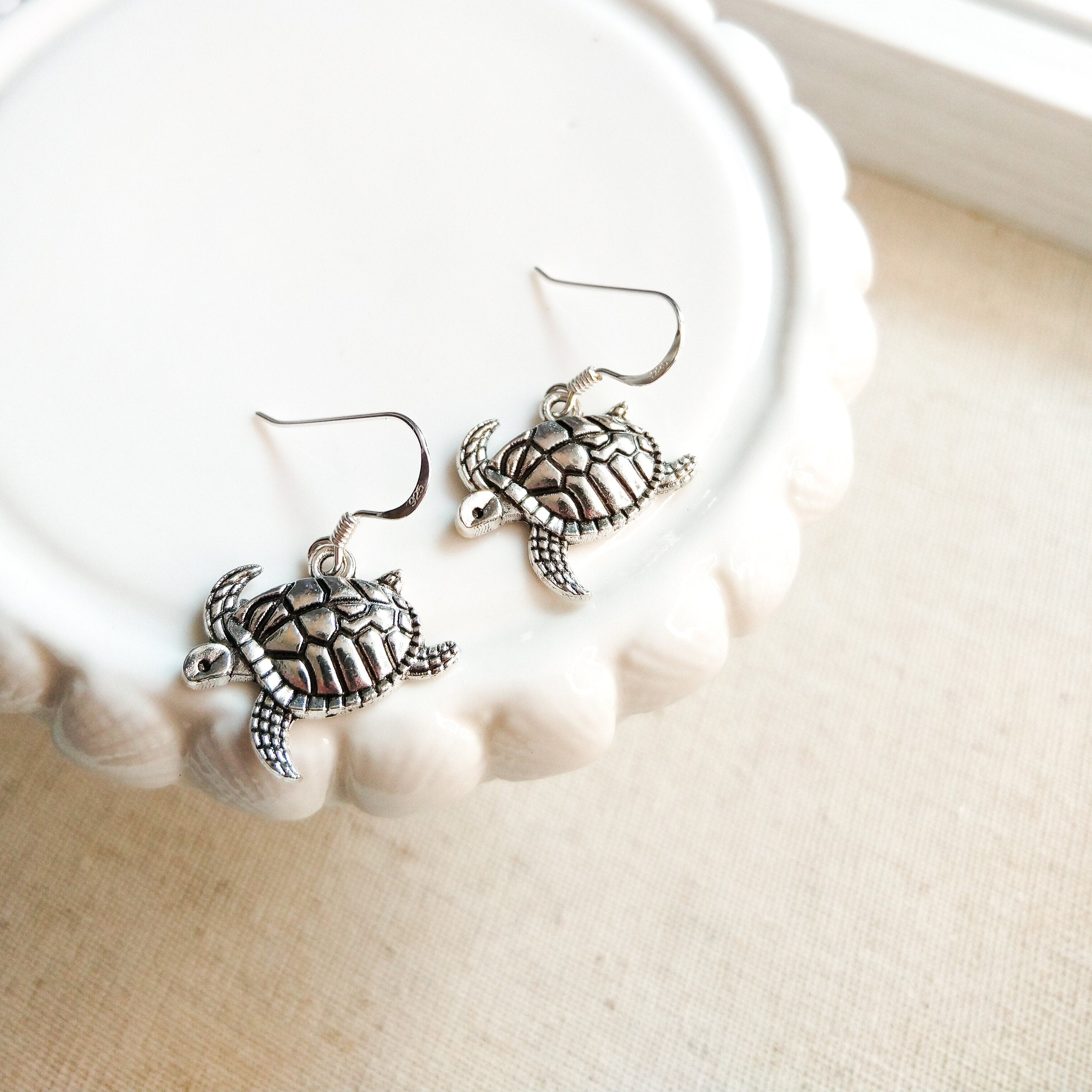 Turtle earrings, 925 silver ear wires, ocean jewellery, gift box