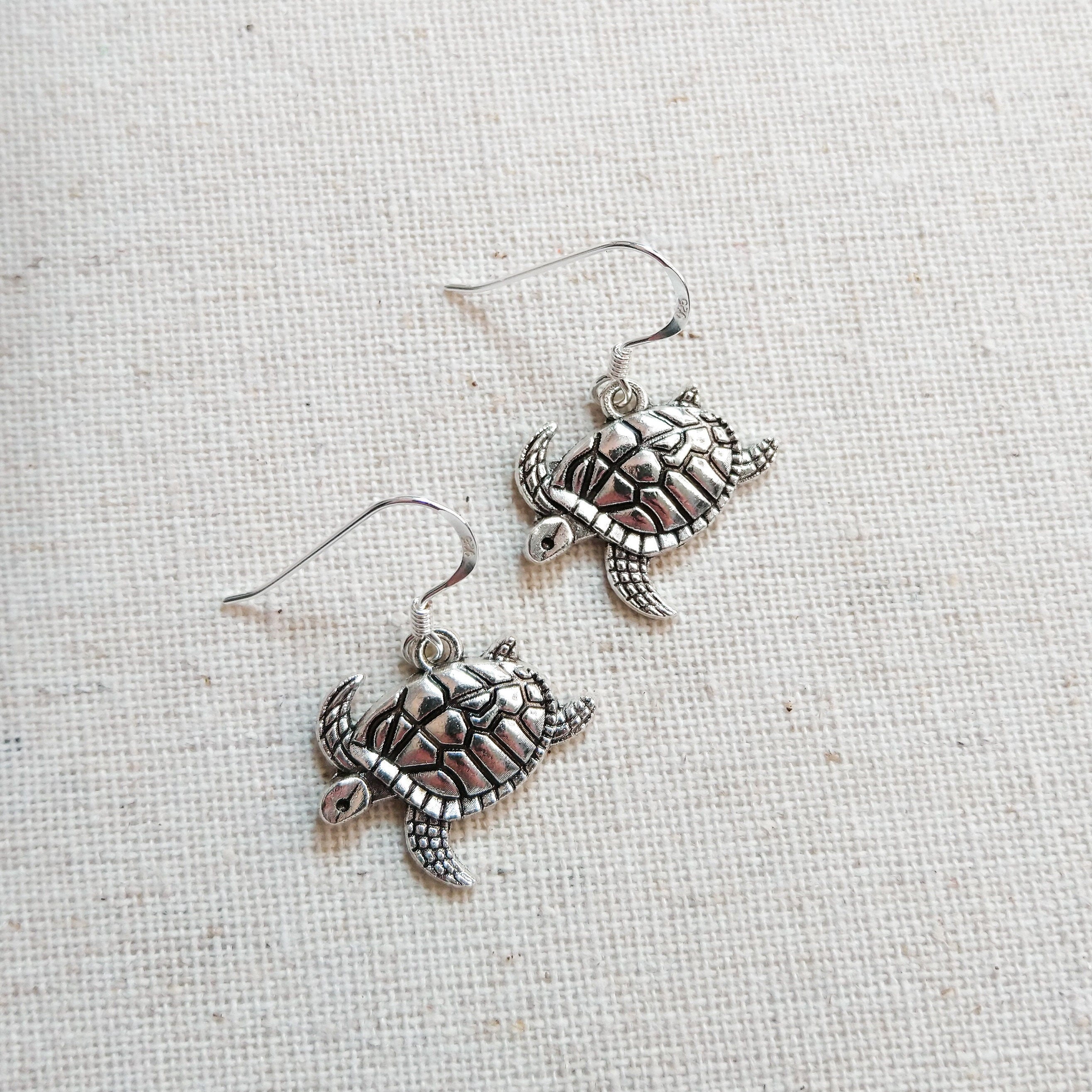 Turtle earrings, 925 silver ear wires, ocean jewellery, gift box