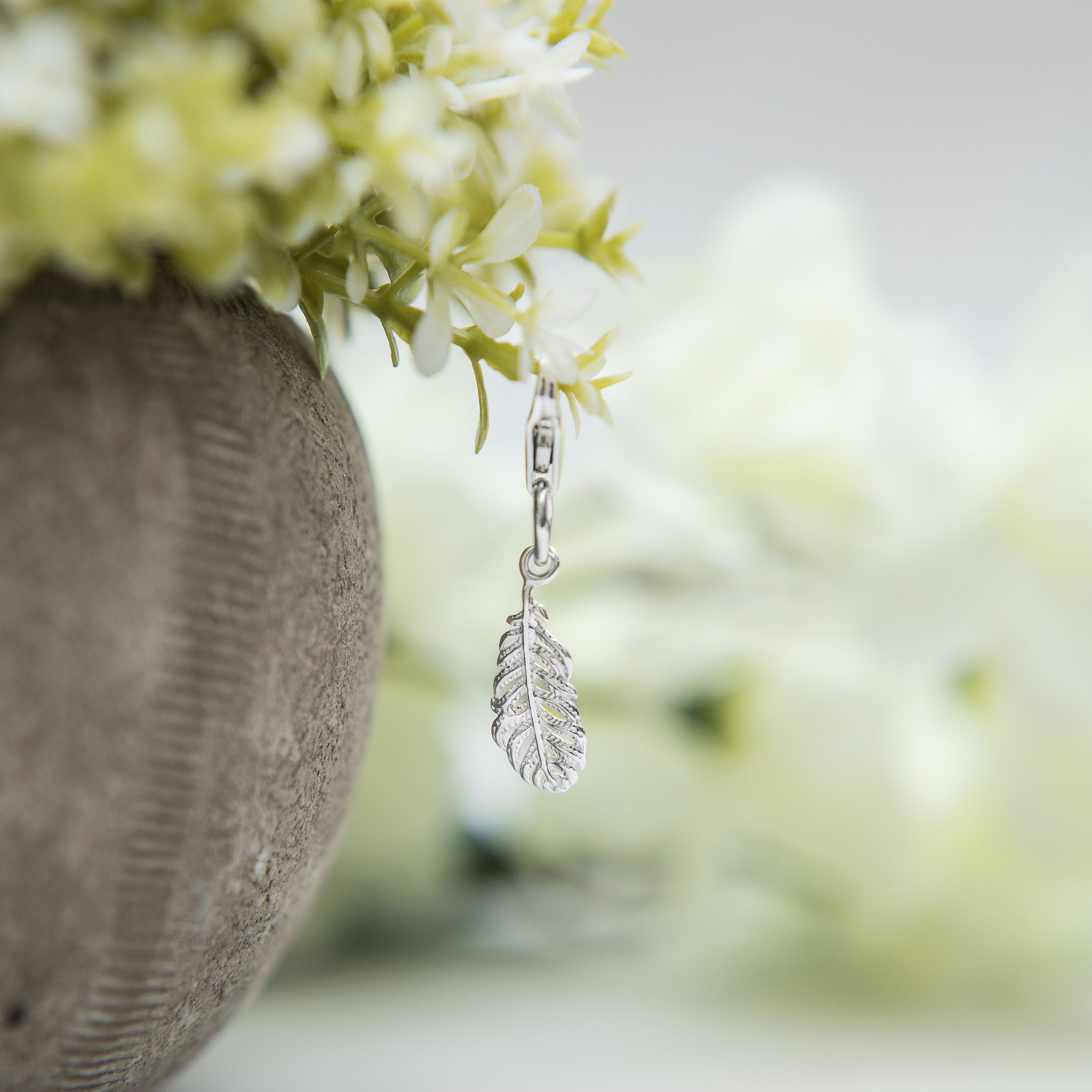 Sterling Silver Feather Charm: Clip On Remembrance Keepsake