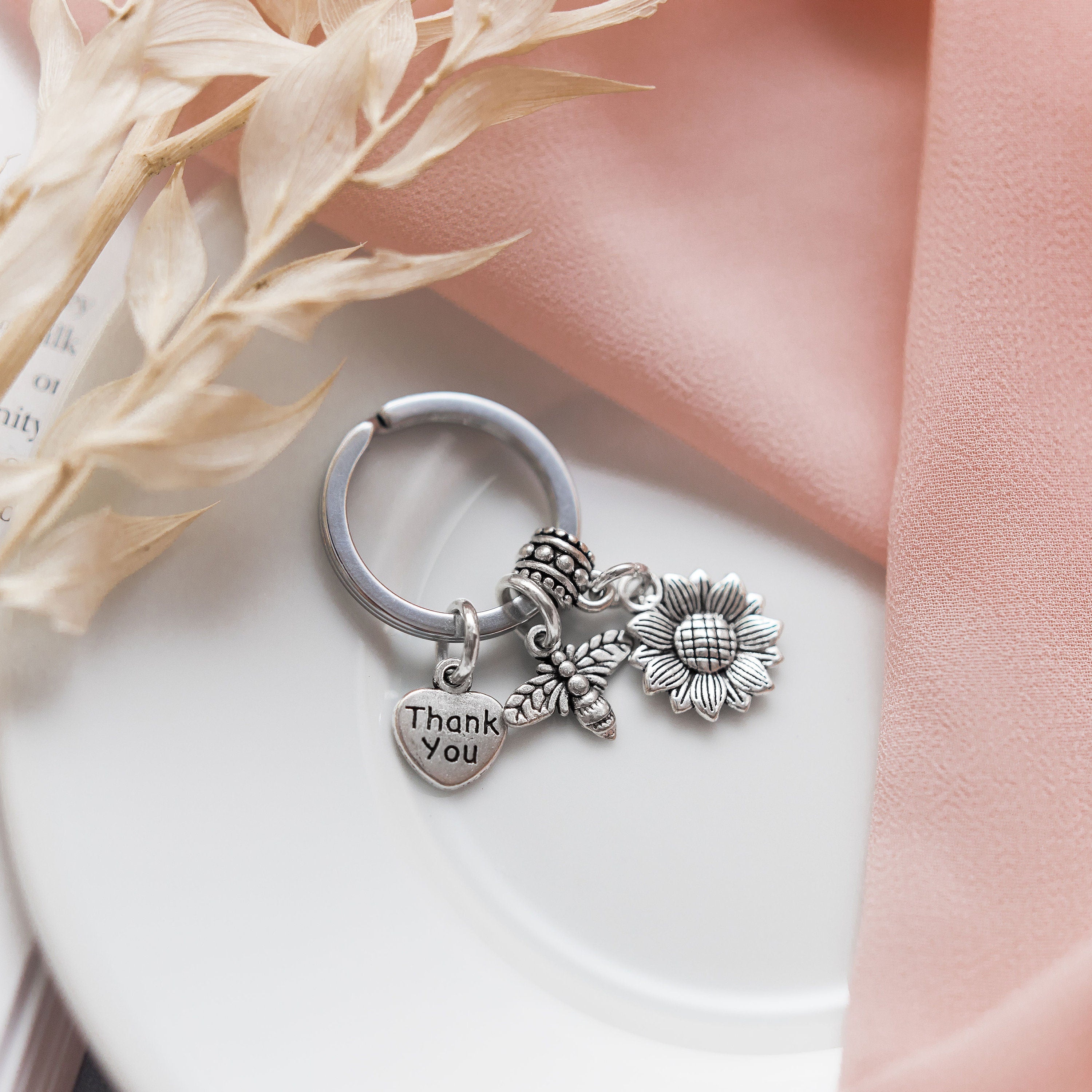 Sunflower thank you teacher keyring, nursery nurse gift, child care minder, thankyou gifts, teaching assistant thank you for helping me grow