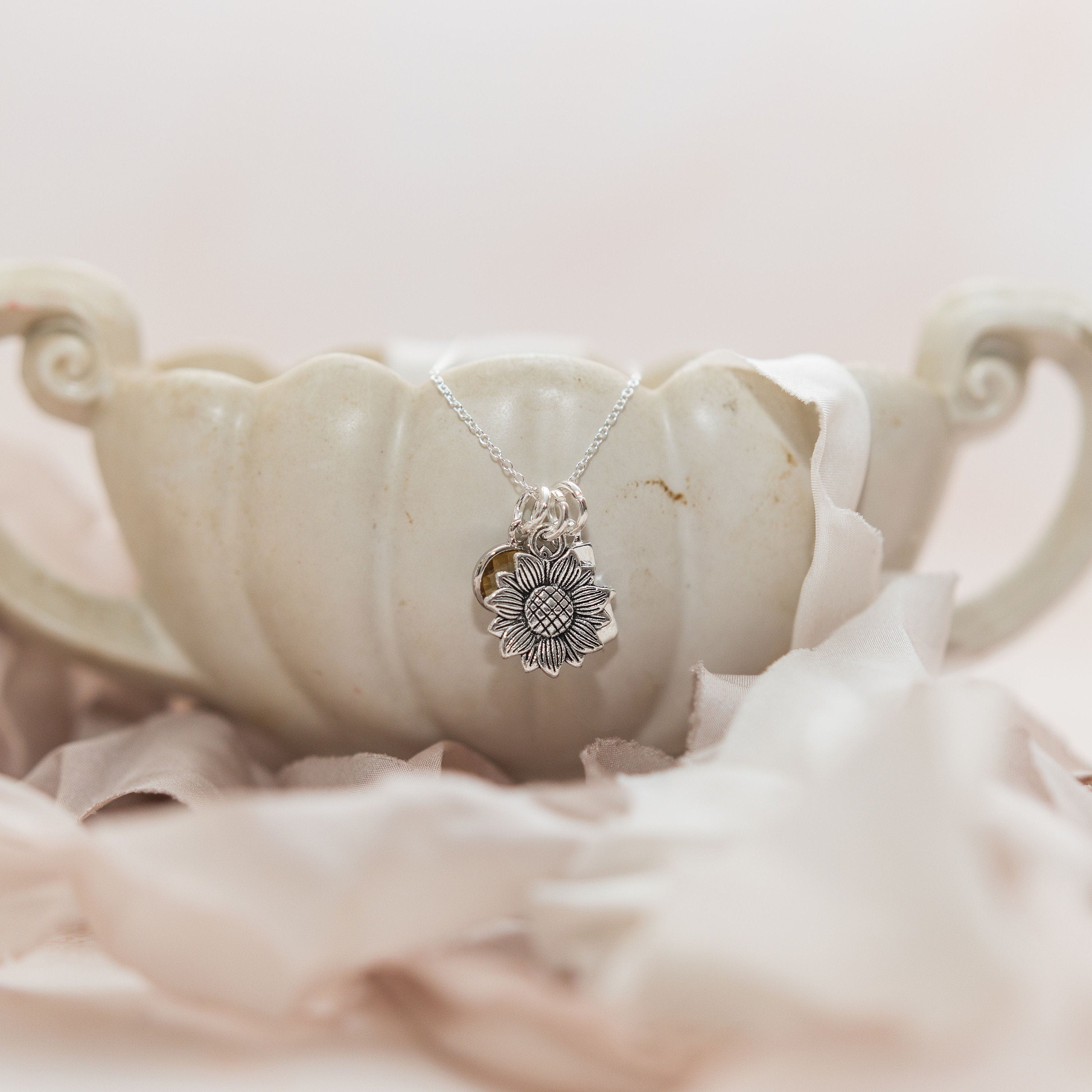 Sunflower necklace, personalised gifts, gift for a gardener, flower jewellery, friendship present, garden theme floral gift