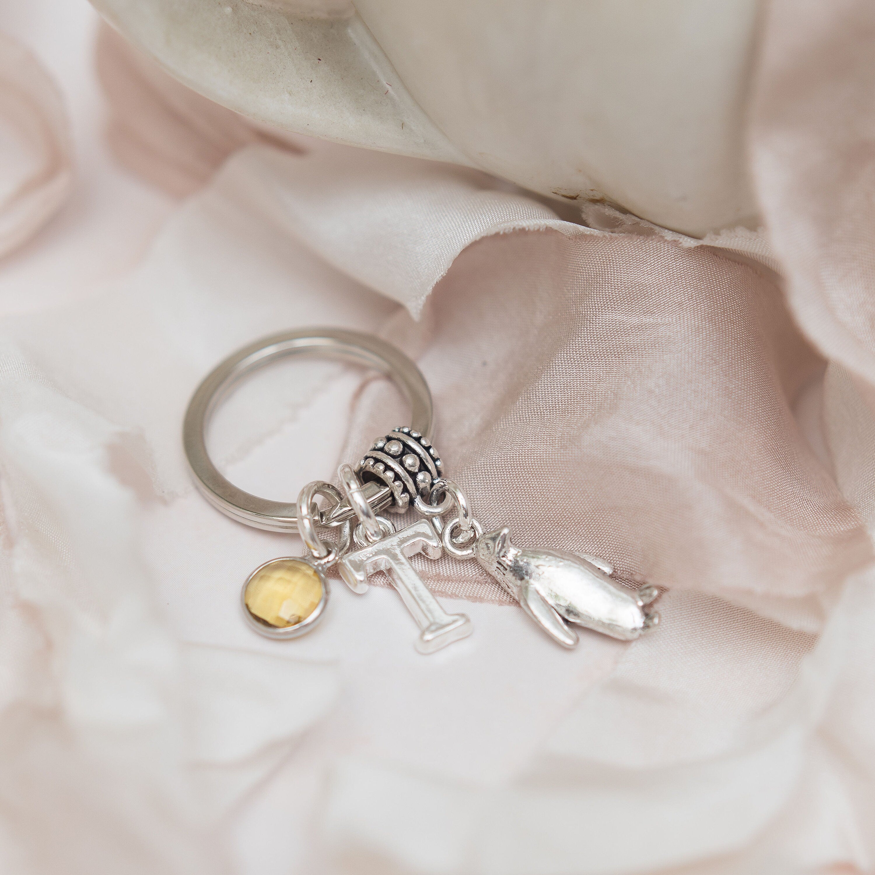 Penguin keychain, animal keyring, personalised gifts, letter and birthstone bag charm, penguin gift, Antarctica gifts