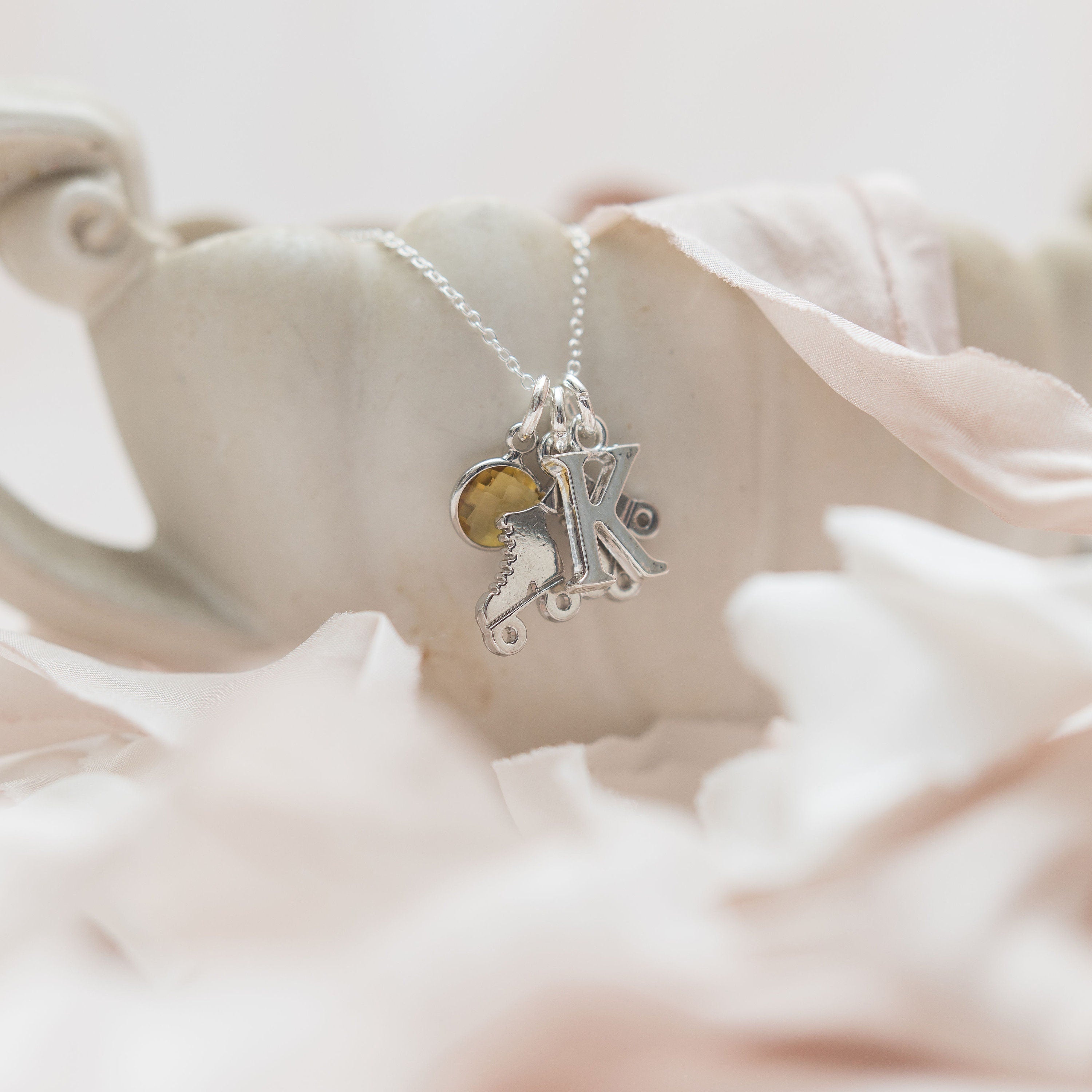 Roller skate necklace, skater jewellery, skating gift, personalised gifts, birthstone necklaces, initial letter, roller derby fans
