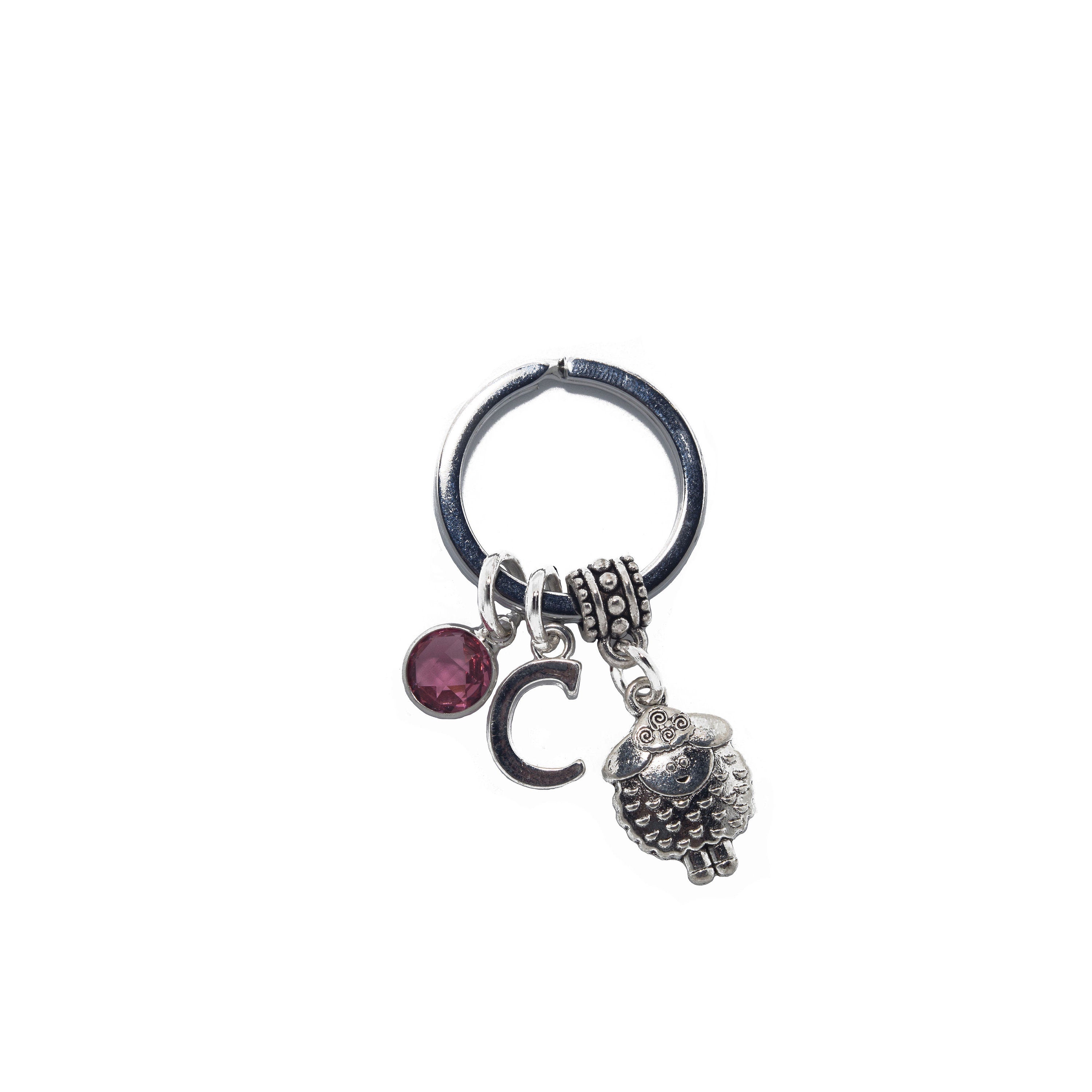 Personalised Sheep Keyring: Initial & Birthstone Charm