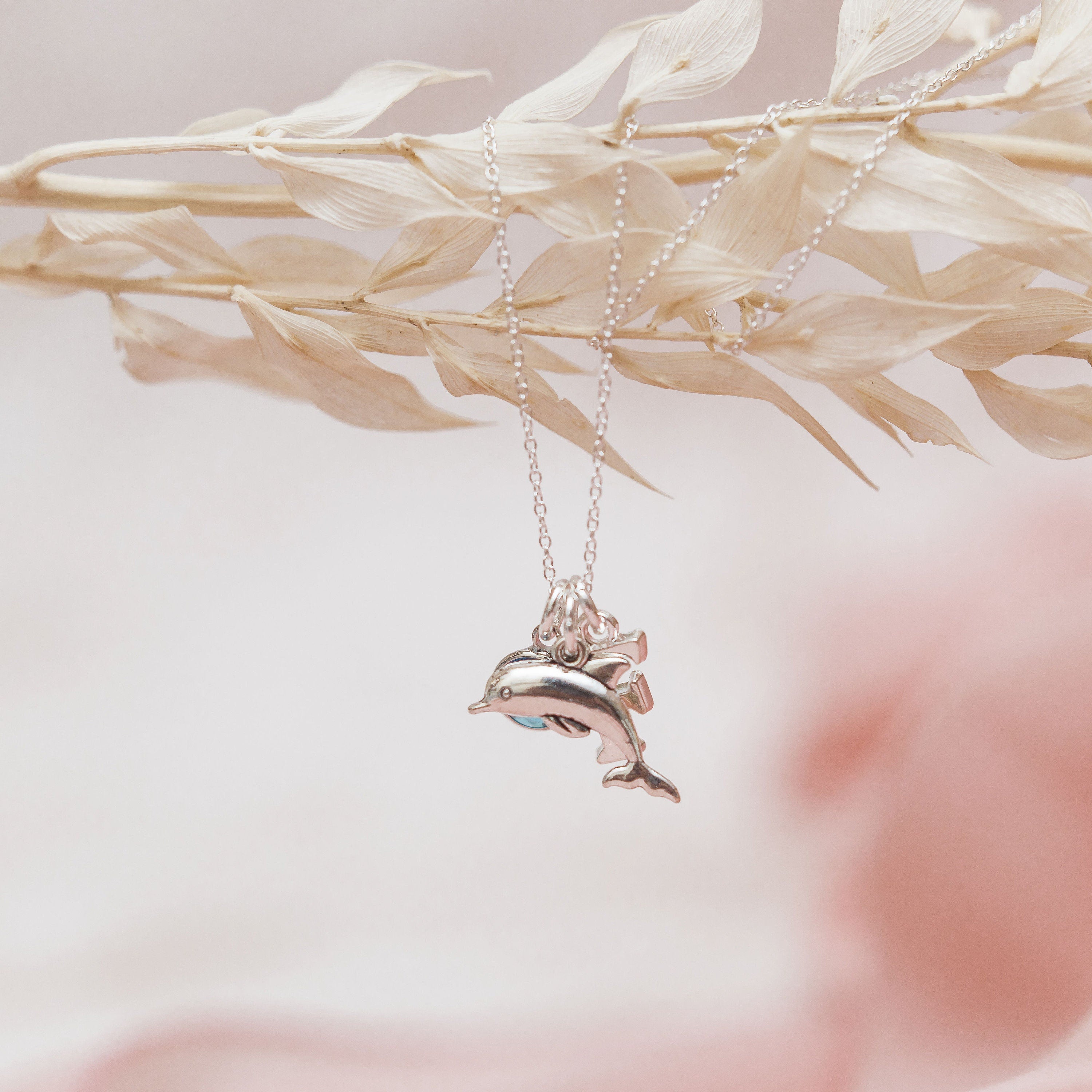 Dolphin necklace,  personalised gifts, dolphin lover gift, sea life animal, ocean lover. birthstone initial charm, summer holiday jewellery