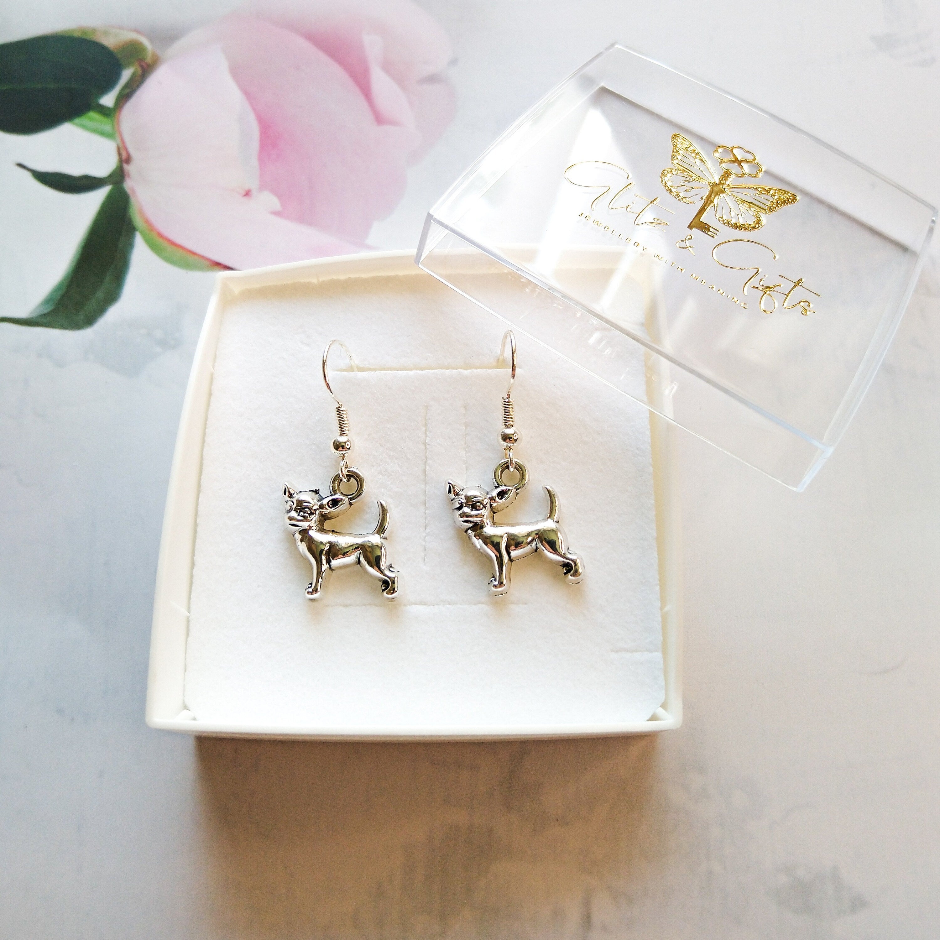 Chihuahua earrings, 925 silver ear wires, women's jewellery, dog owners gift