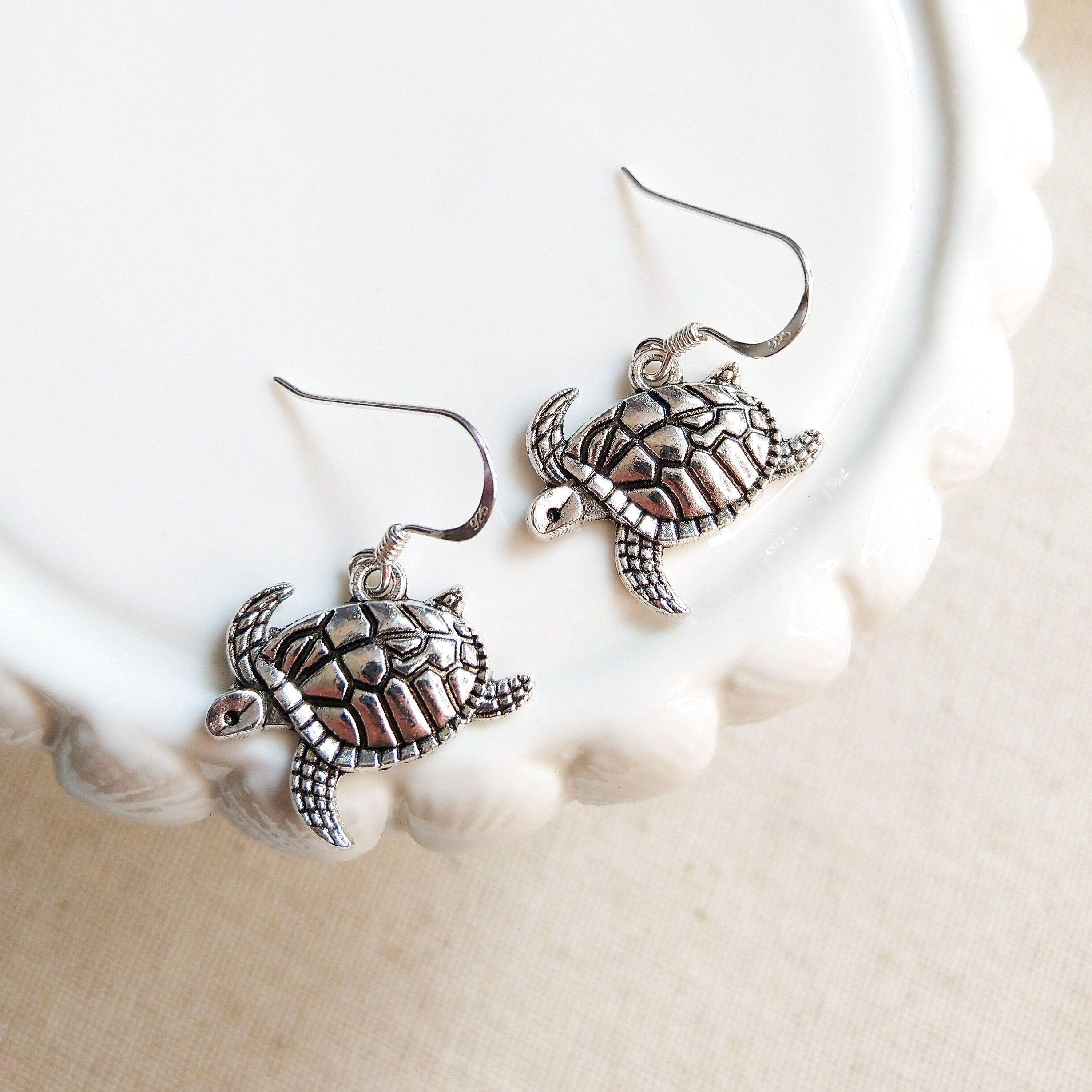 Turtle earrings, 925 silver ear wires, ocean jewellery, gift box