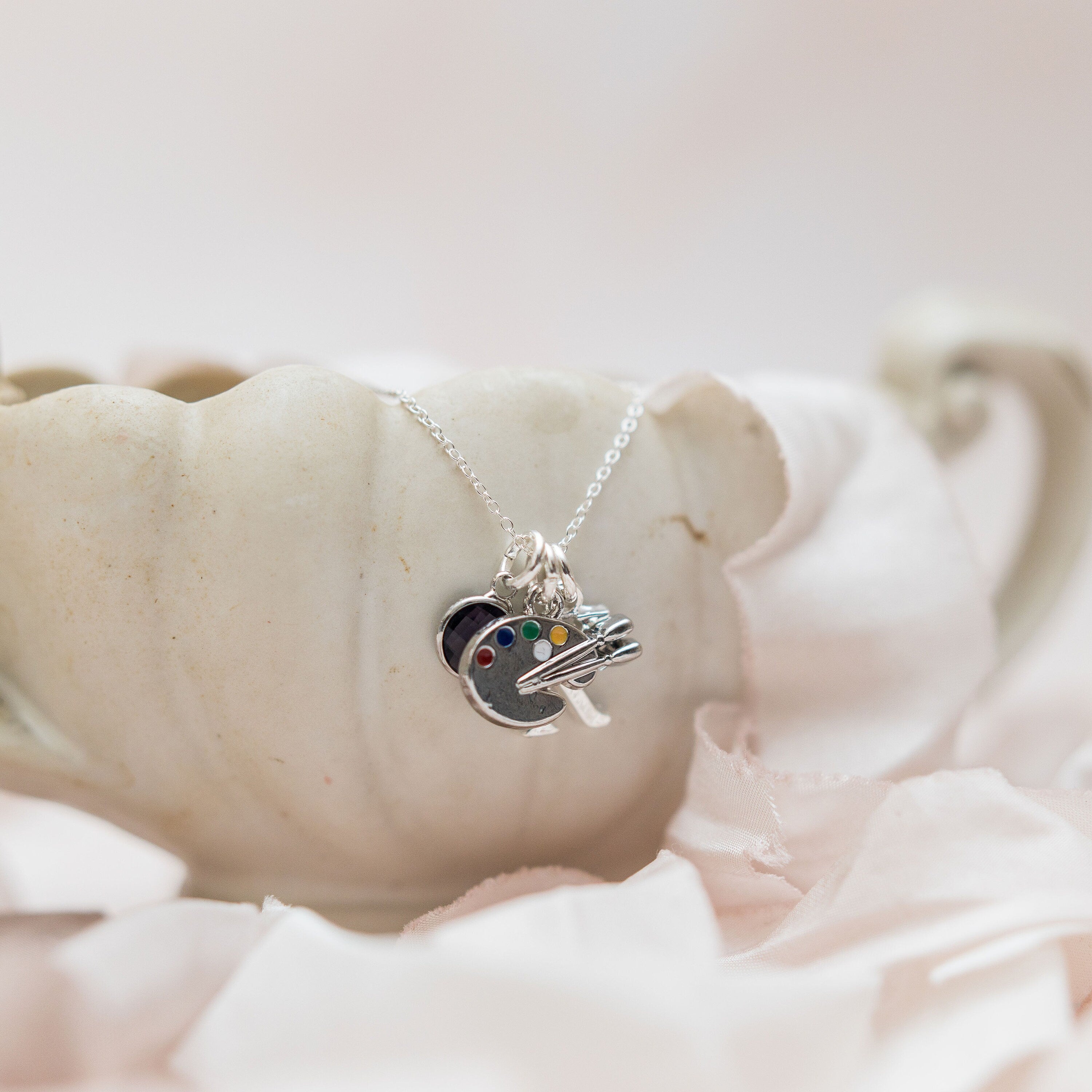 Paint palette necklace, initial and birthstone, personalised gifts, artist gift, painter, creative, crafter, art