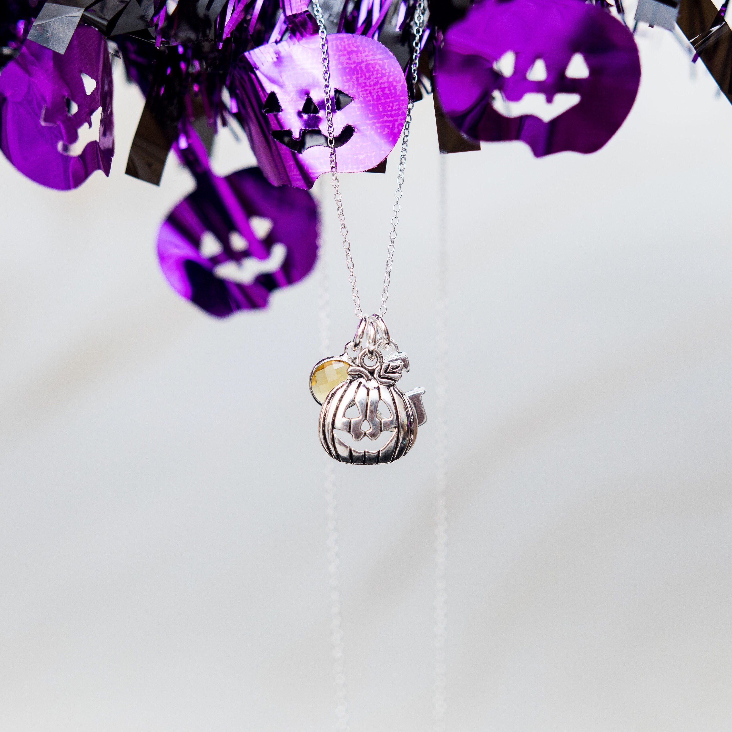 Pumpkin necklace, personalised gifts, Halloween jewellery, birthstone initial charm, October birthday, spooky accessories, jack o' lantern
