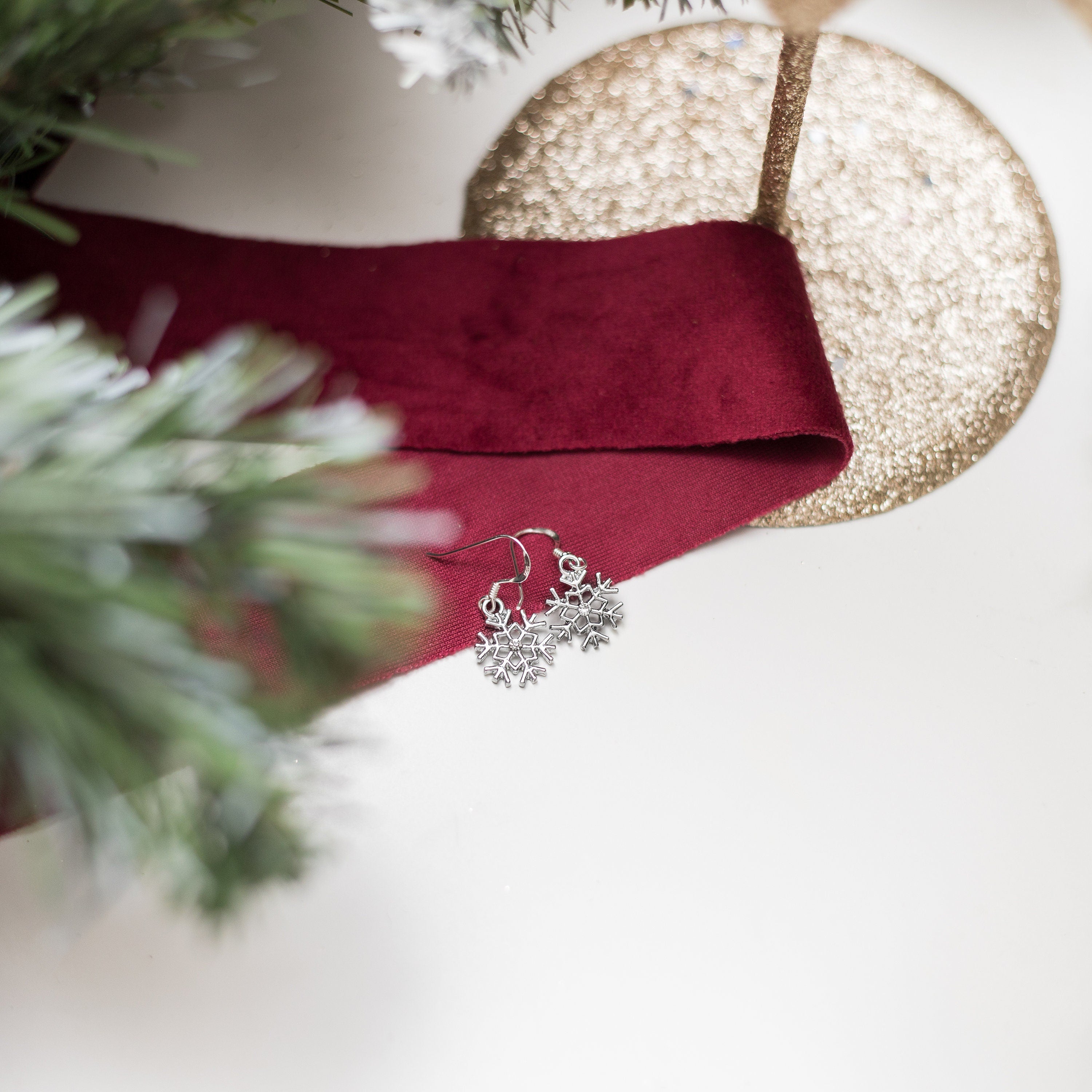 Snowflake earrings, snow theme jewellery, 925 sterling silver ear wires, winter gifts, Christmas accessories, festive Holiday, frozen ice