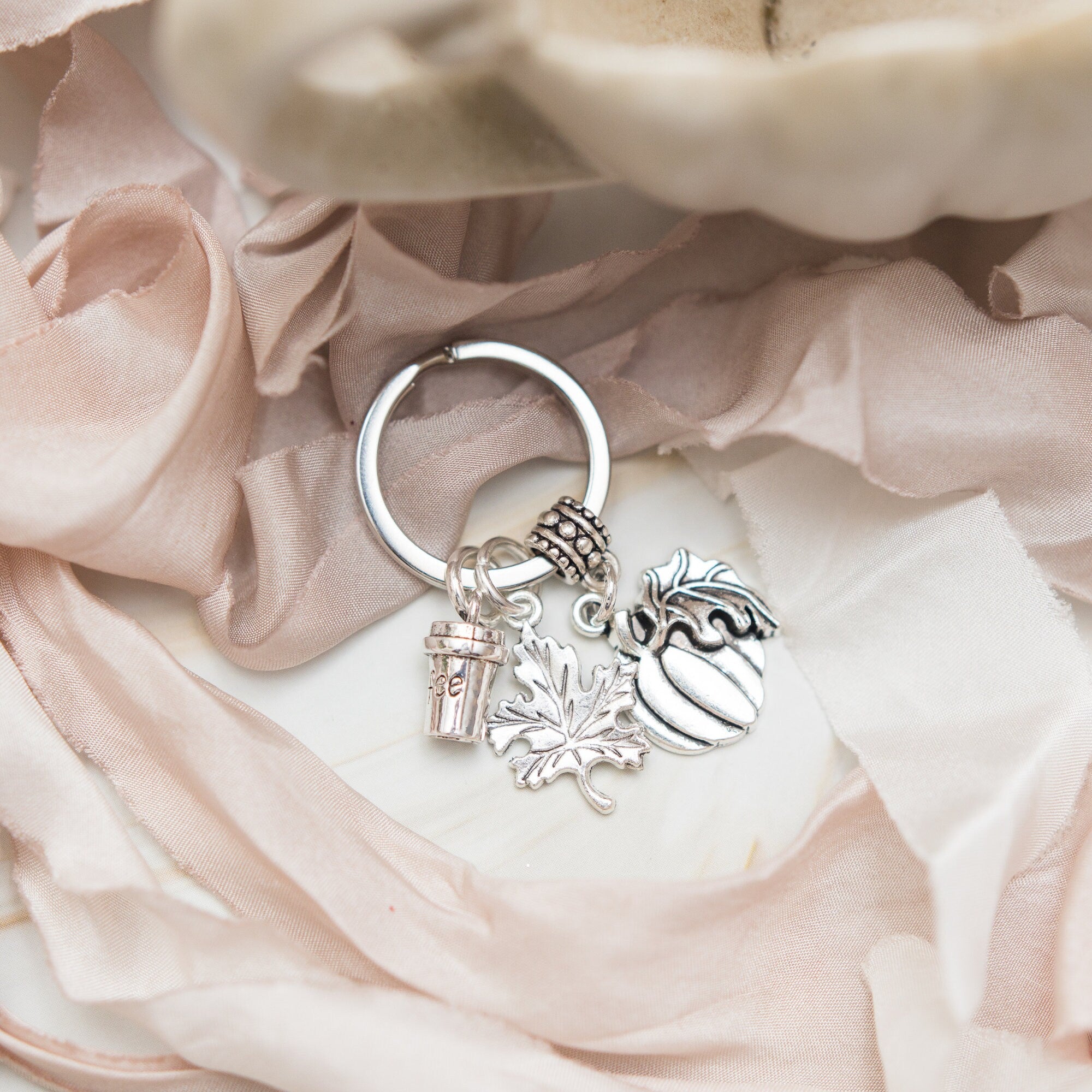 Pumpkin Spice Latte Keyring: Autumn Leaf Bag Charm