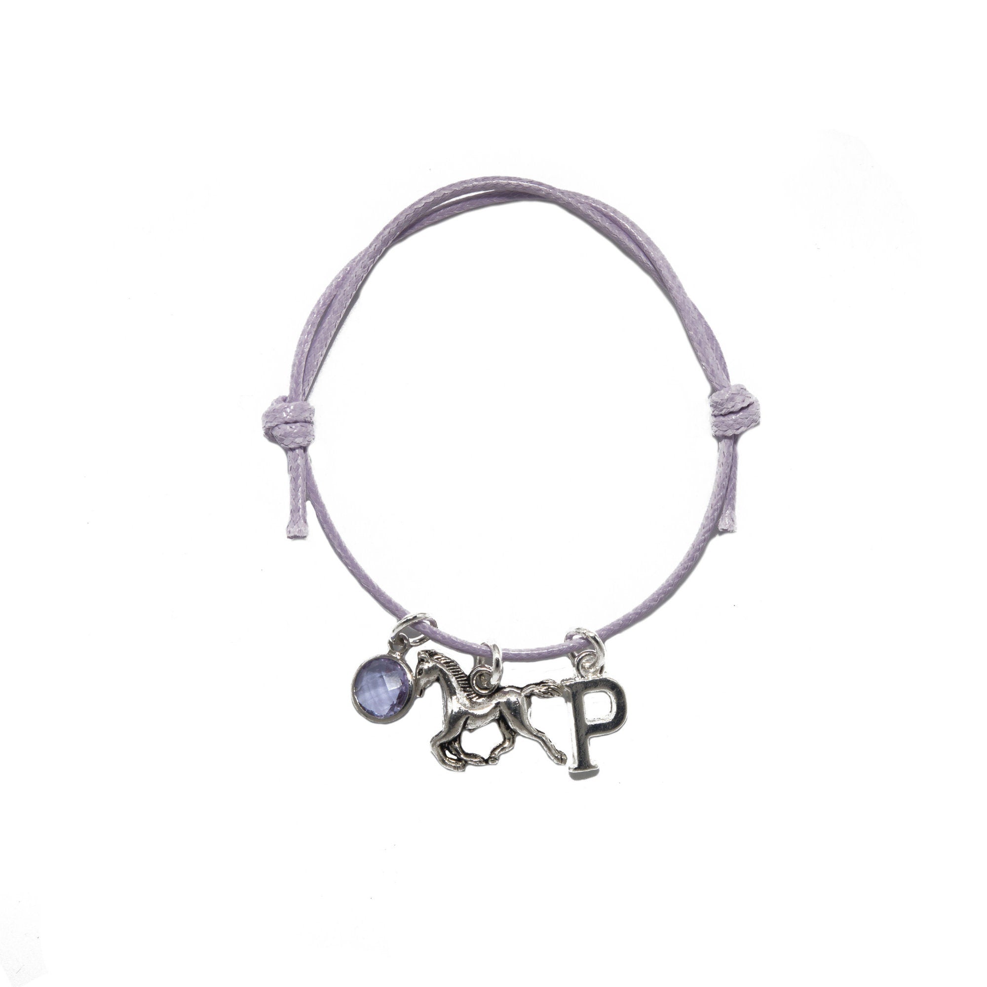 Horse bracelet, waxed cord adjustable bracelet, birthstone initial, personalised gifts, animal jewellery, equestrian rider gift, pony