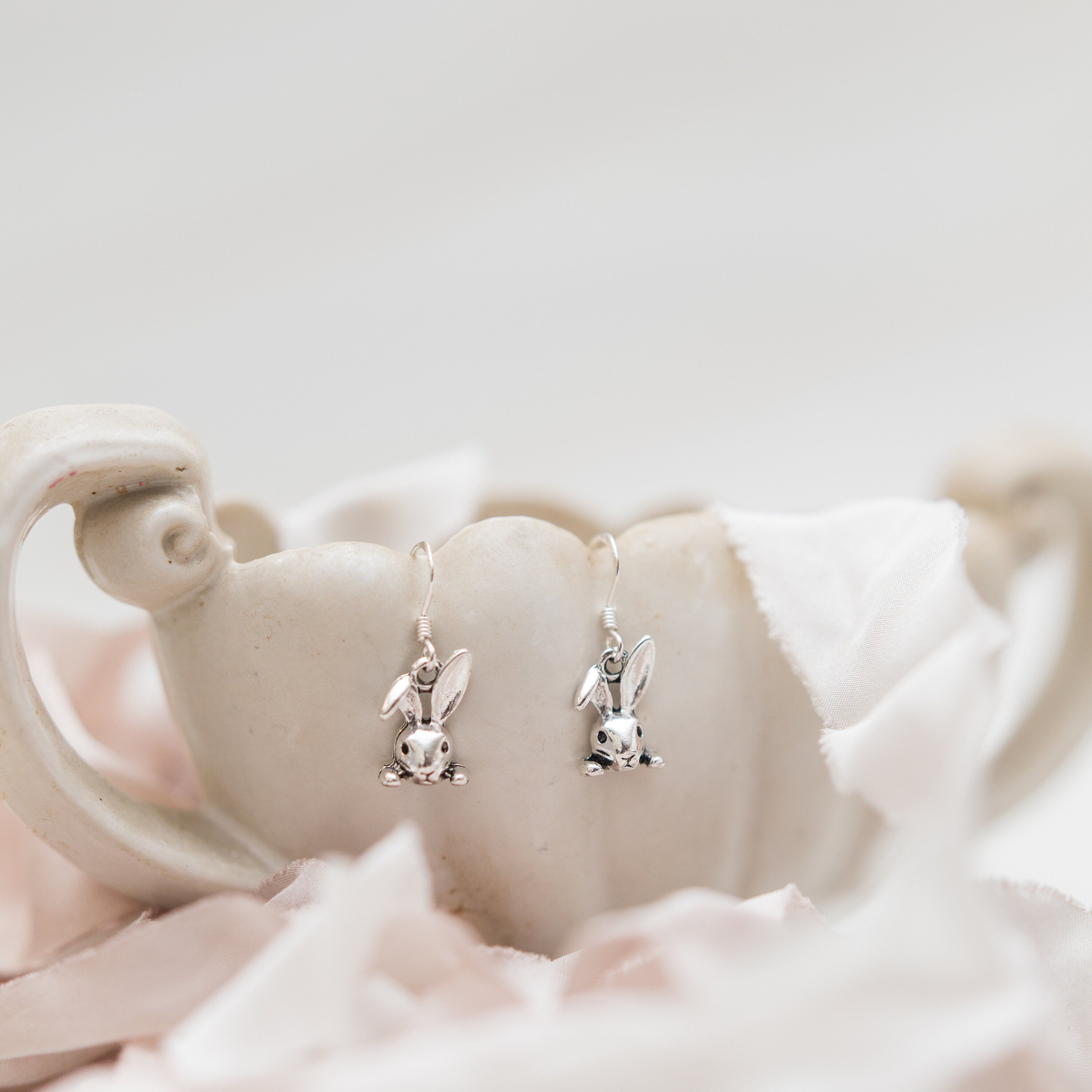 Rabbit earrings, bunny jewellery, cute animal gifts, drop charm, pet loss memorial, Easter gift, woodland creatures, whimsical accessory