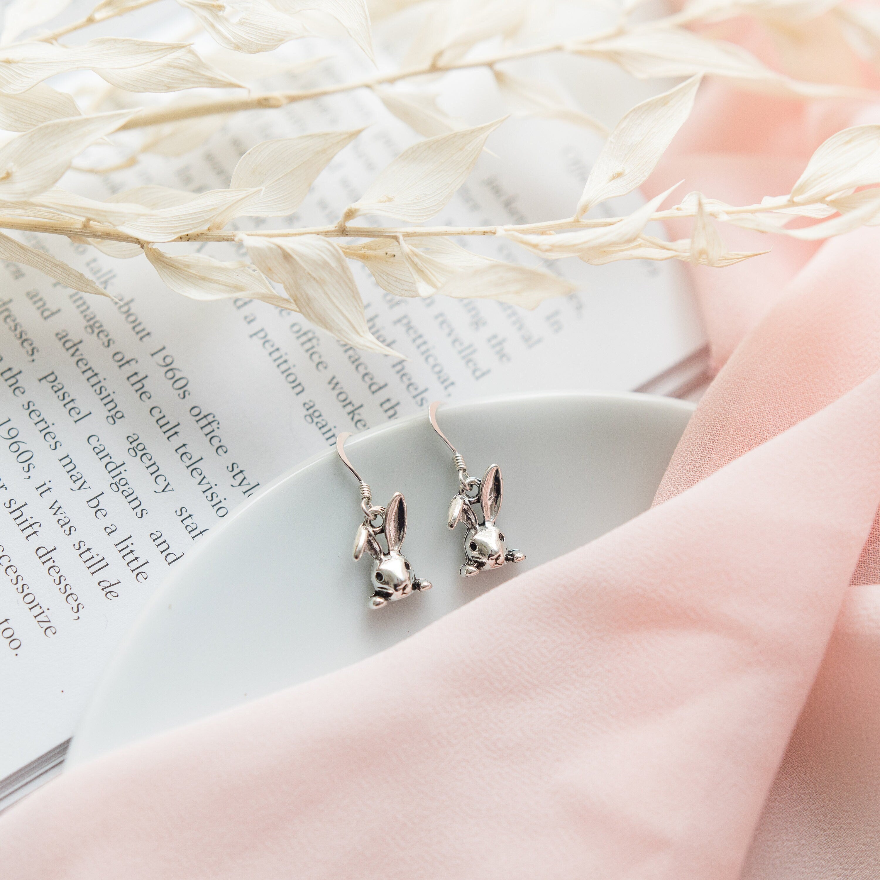 Rabbit earrings, bunny jewellery, cute animal gifts, drop charm, pet loss memorial, Easter gift, woodland creatures, whimsical accessory