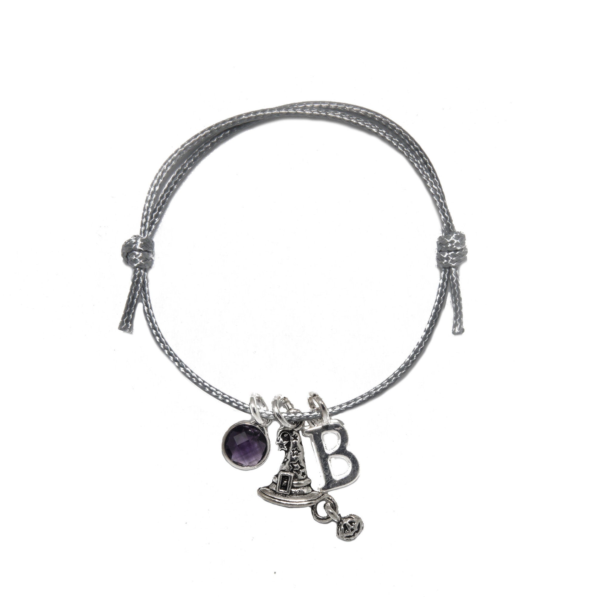 Witch hat bracelet, adjustable waxed cord, personalised Halloween gifts, birthstone initial charm, witchy vibes, pumpkin pendant, treat