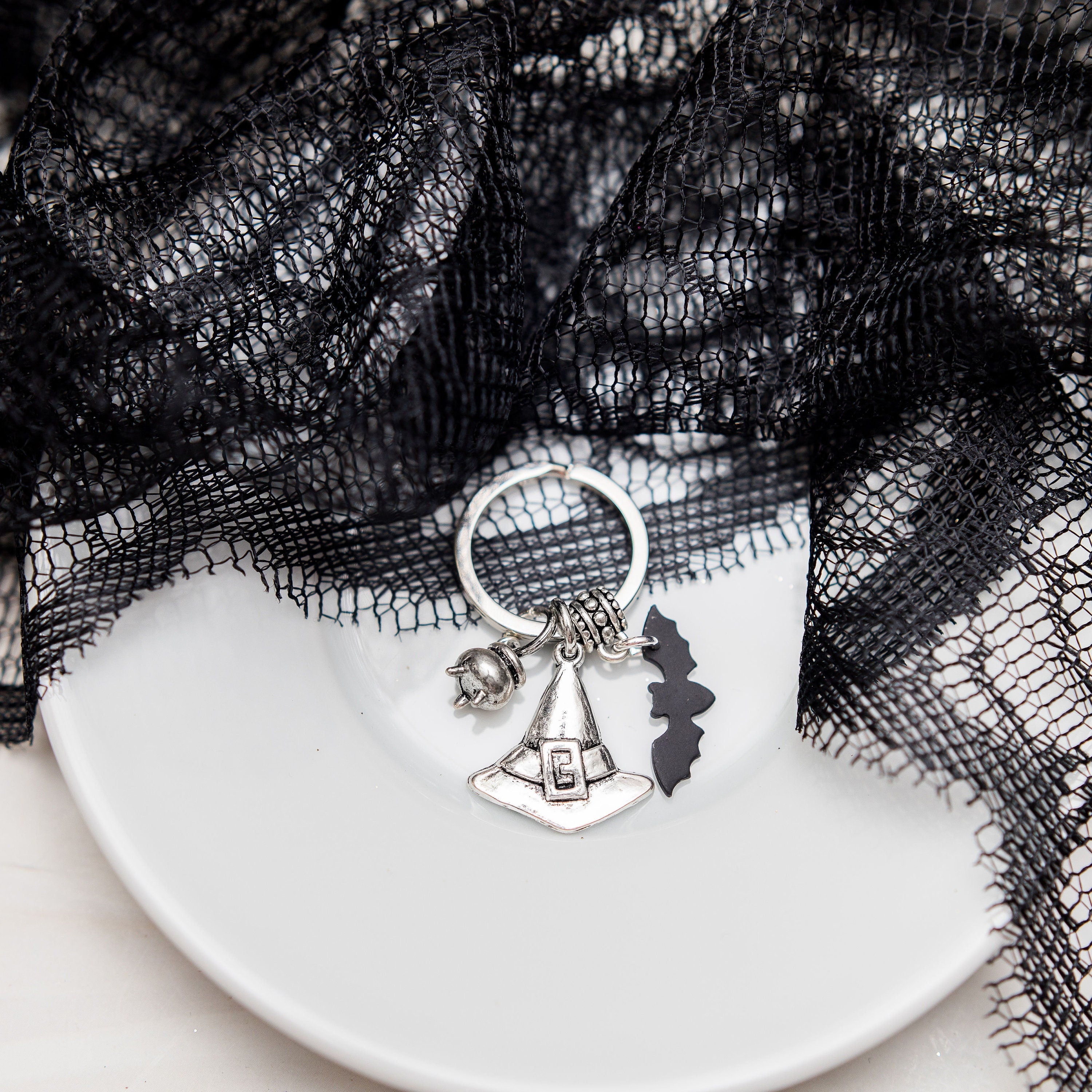 Witch keyring, don't let anybody steal your magic, witchy keychain, black bat, cauldron, goth bag charm, Halloween gifts, mystical wiccan