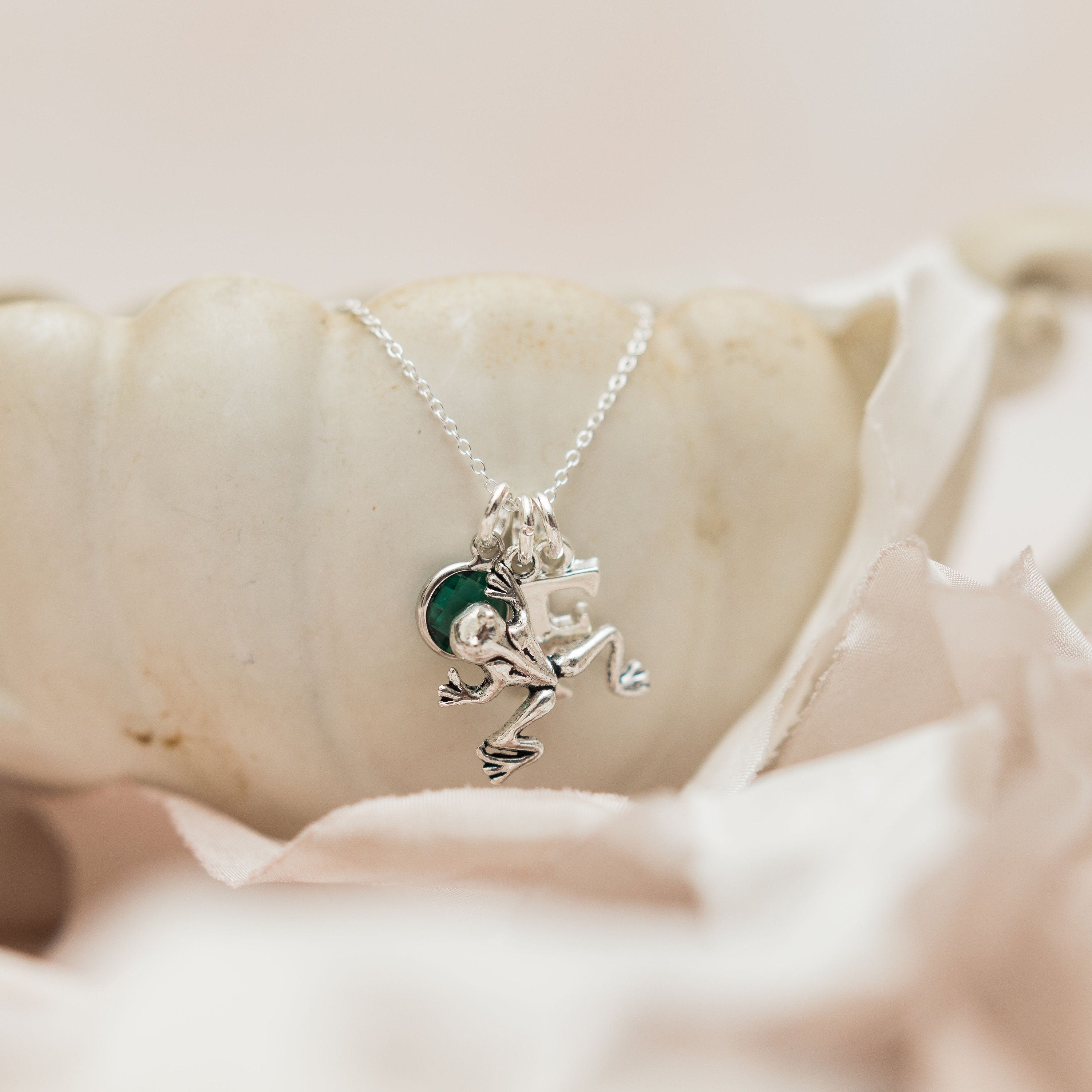 Frog necklace, personalised gifts, jewellery for women, birthstone and initial charms, froggy gift, amphibian pendant