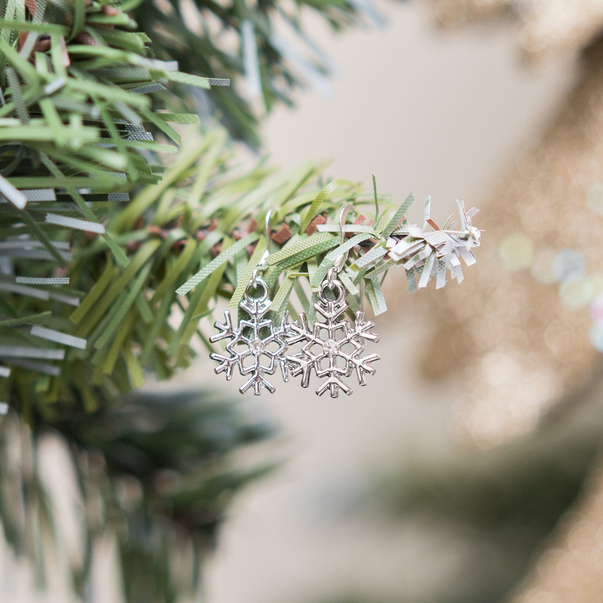Snowflake earrings, snow theme jewellery, 925 sterling silver ear wires, winter gifts, Christmas accessories, festive Holiday, frozen ice