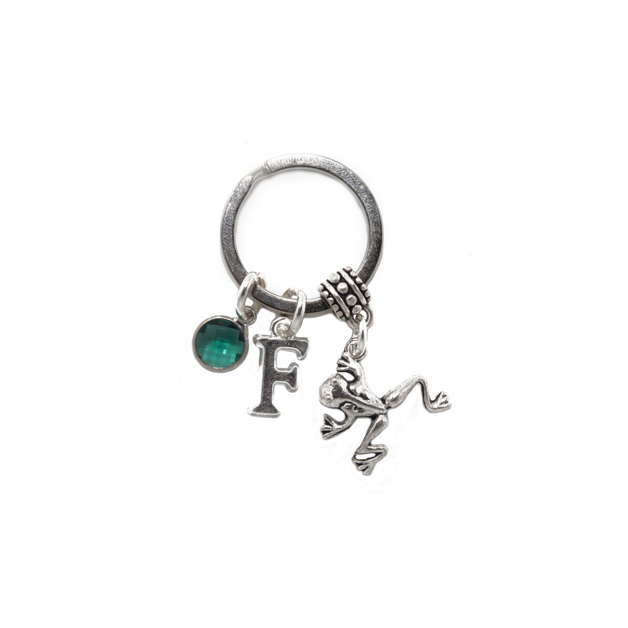 Frog keyring, personalised gifts, birthstone and initial charms, animal keychain, frog gift