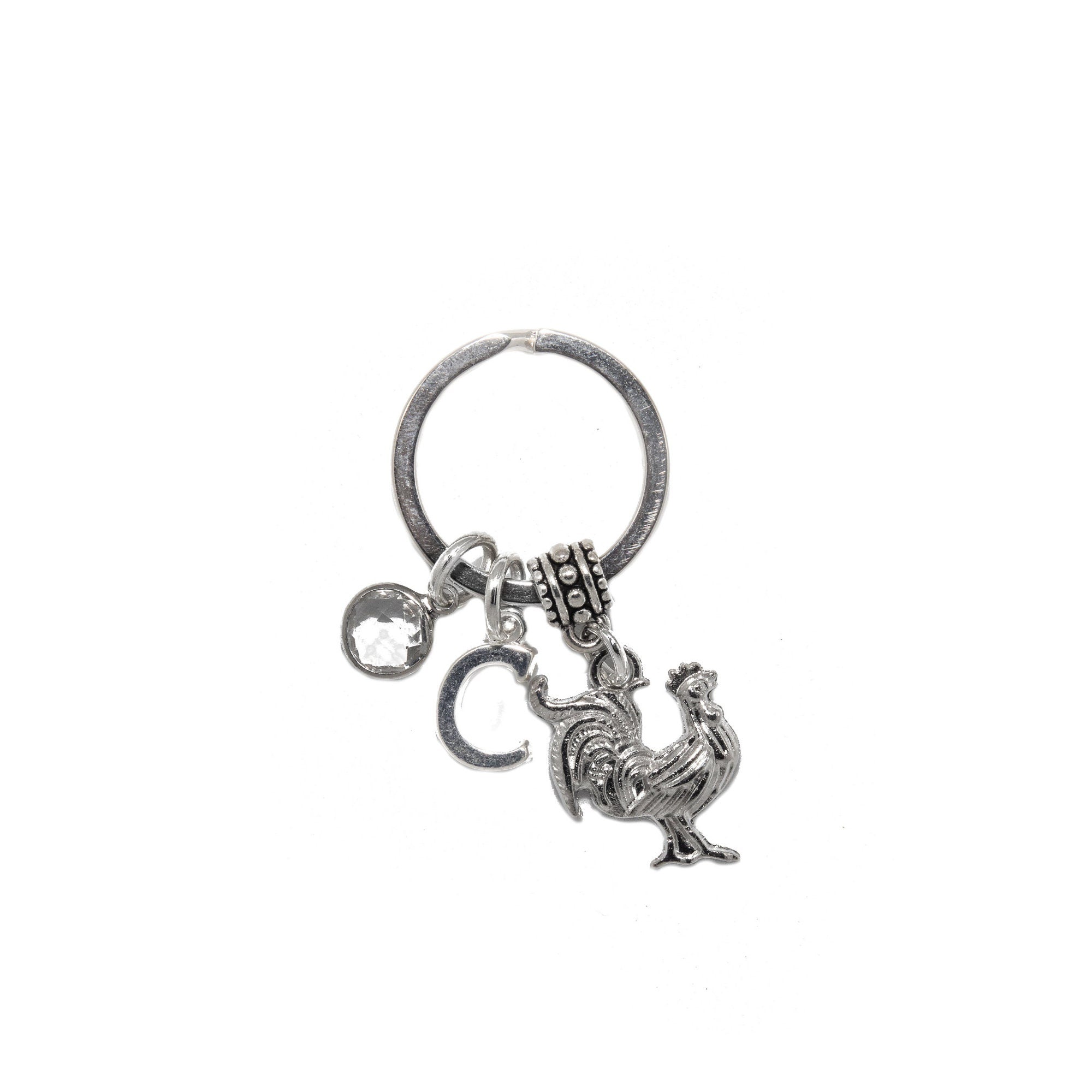 Chicken keychain, rooster keyring, personalised gifts, letter birthstone, farm animal gifts, chicken owner gift