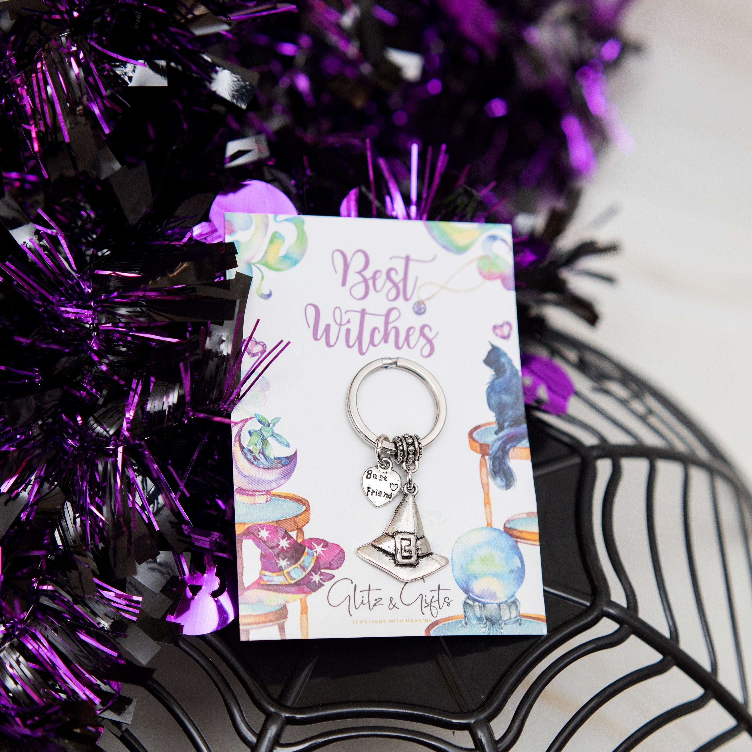 Best witches keyring, best friend Halloween gift, BFF key set, friendship keychain, autumn gift, witches jewellery, spooky bag charm