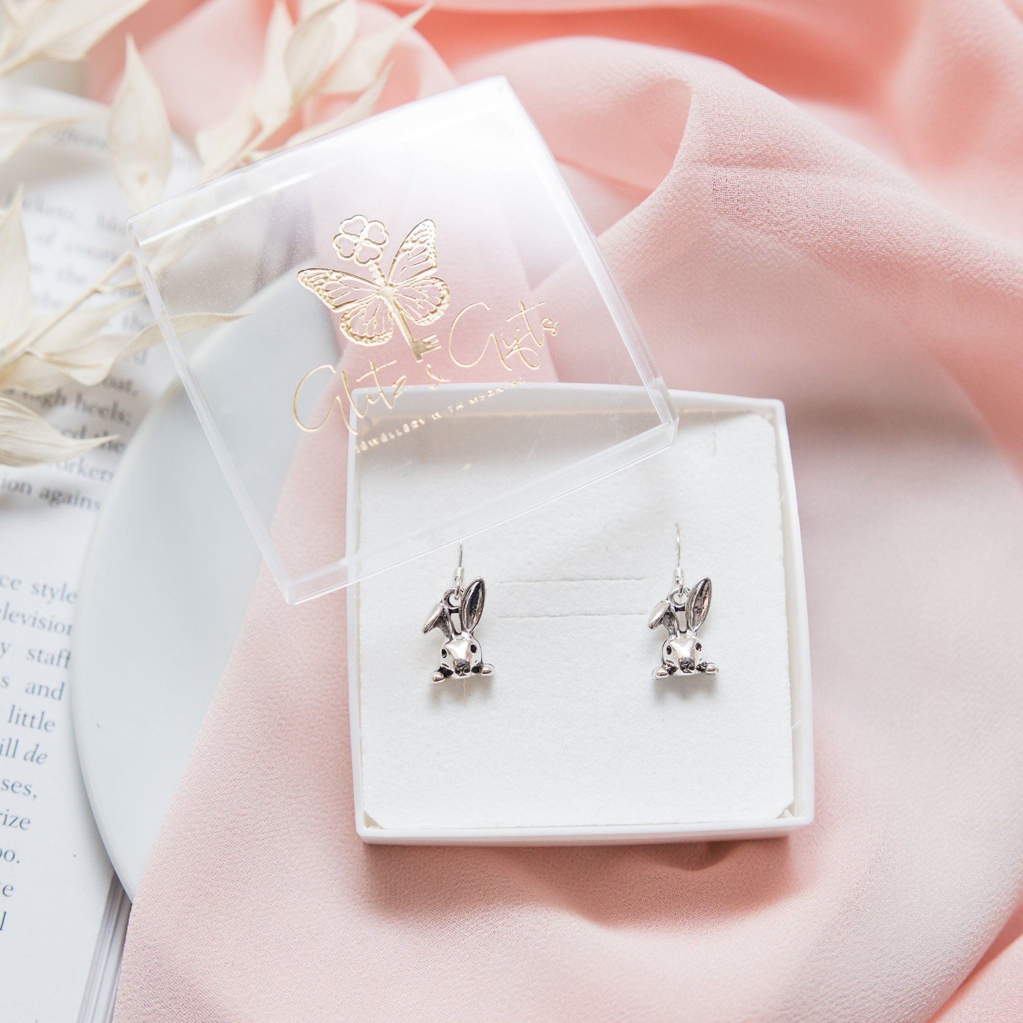 Rabbit earrings, bunny jewellery, cute animal gifts, drop charm, pet loss memorial, Easter gift, woodland creatures, whimsical accessory