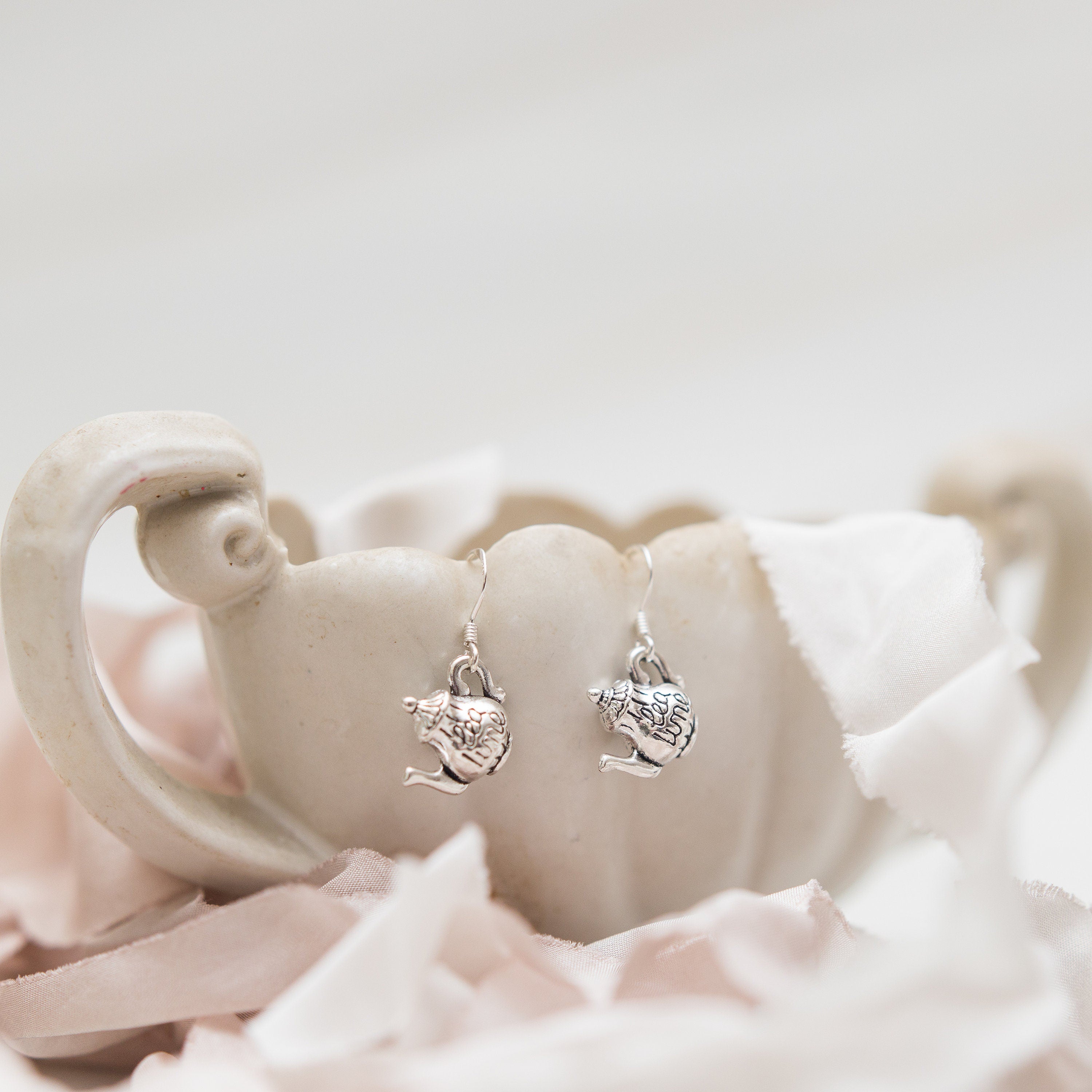 Teapot earrings, tea themed jewellery, gifts for tea drinker, 925 silver ear wires,  tea lover gifts,  tea party hostess gift, cafe owner
